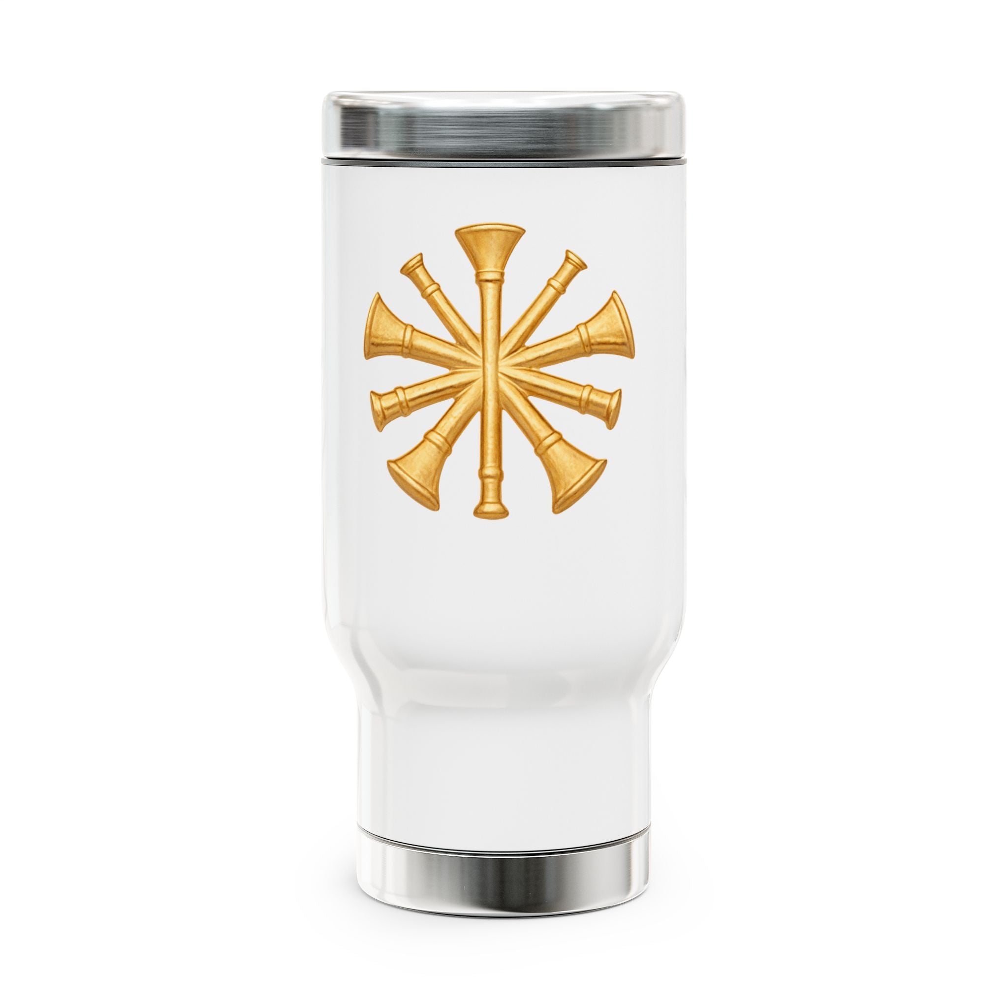 Fire Chief 5 Crossed Bugles 14oz Stainless Steel Travel Mug with Handle —