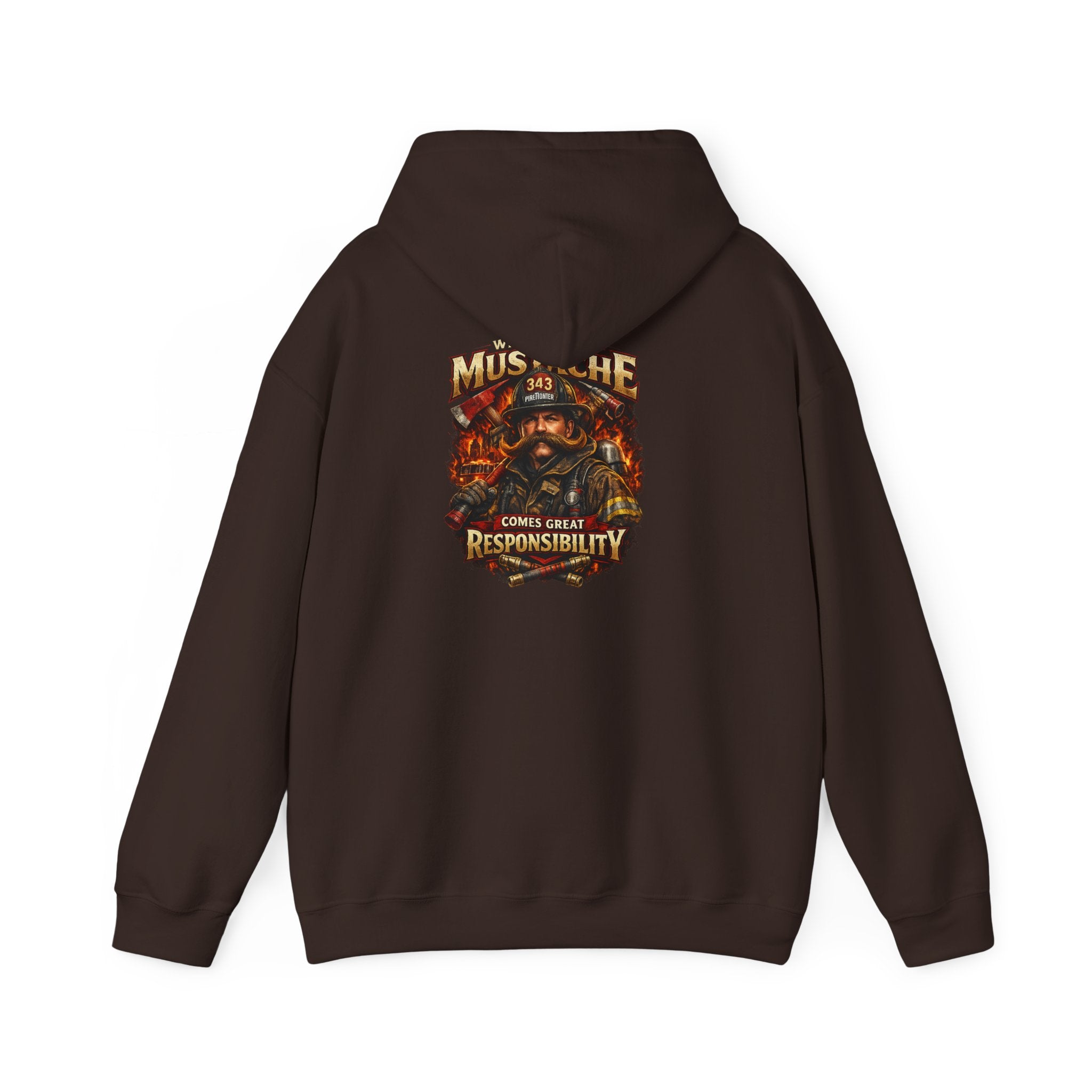 Hoodie - 'Mustache and Responsibility' Vintage Biker Fire Graphic Hooded Sweatshirt