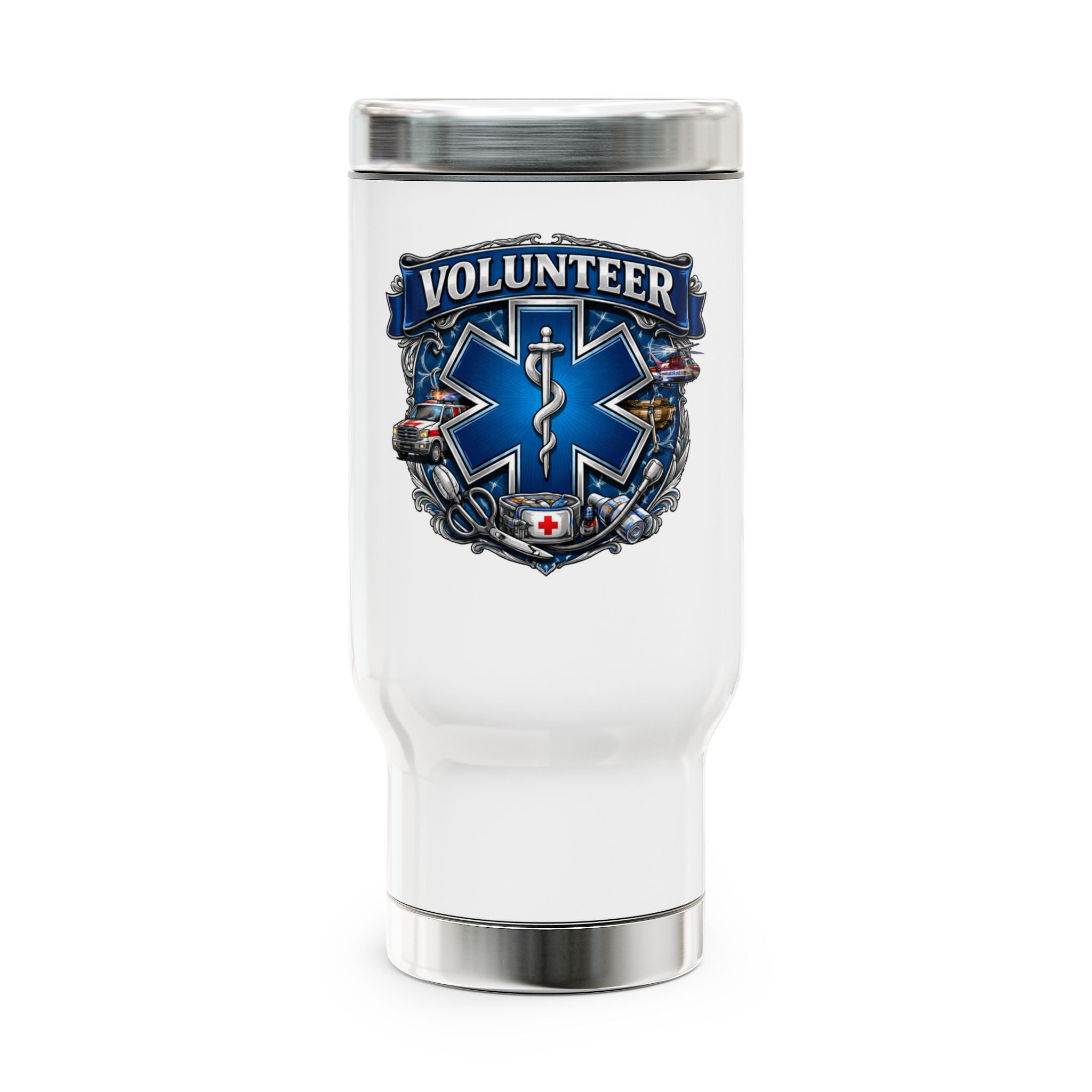 EMS Volunteer Stainless Steel Travel Mug with Handle, 14oz