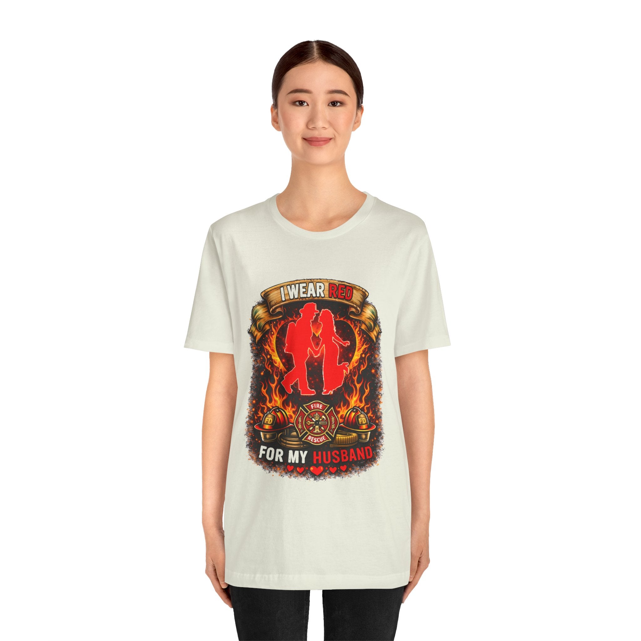 T-Shirt - I Wear Red For My Husband Firefighter Tribute Graphic Tee