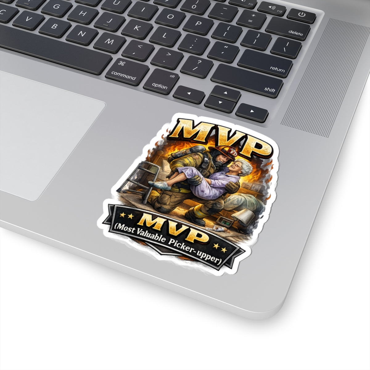 MVP Firefighter Sticker — "Most Valuable Picker-upper" Rescue Design