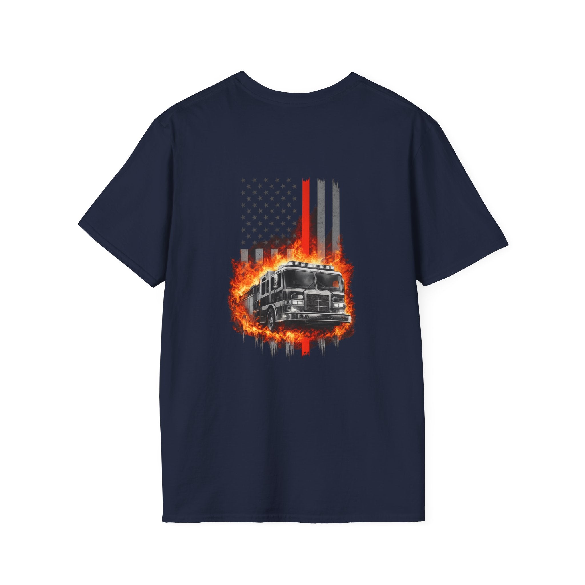 Firefighter T-Shirt with American Flag and Fire Truck
