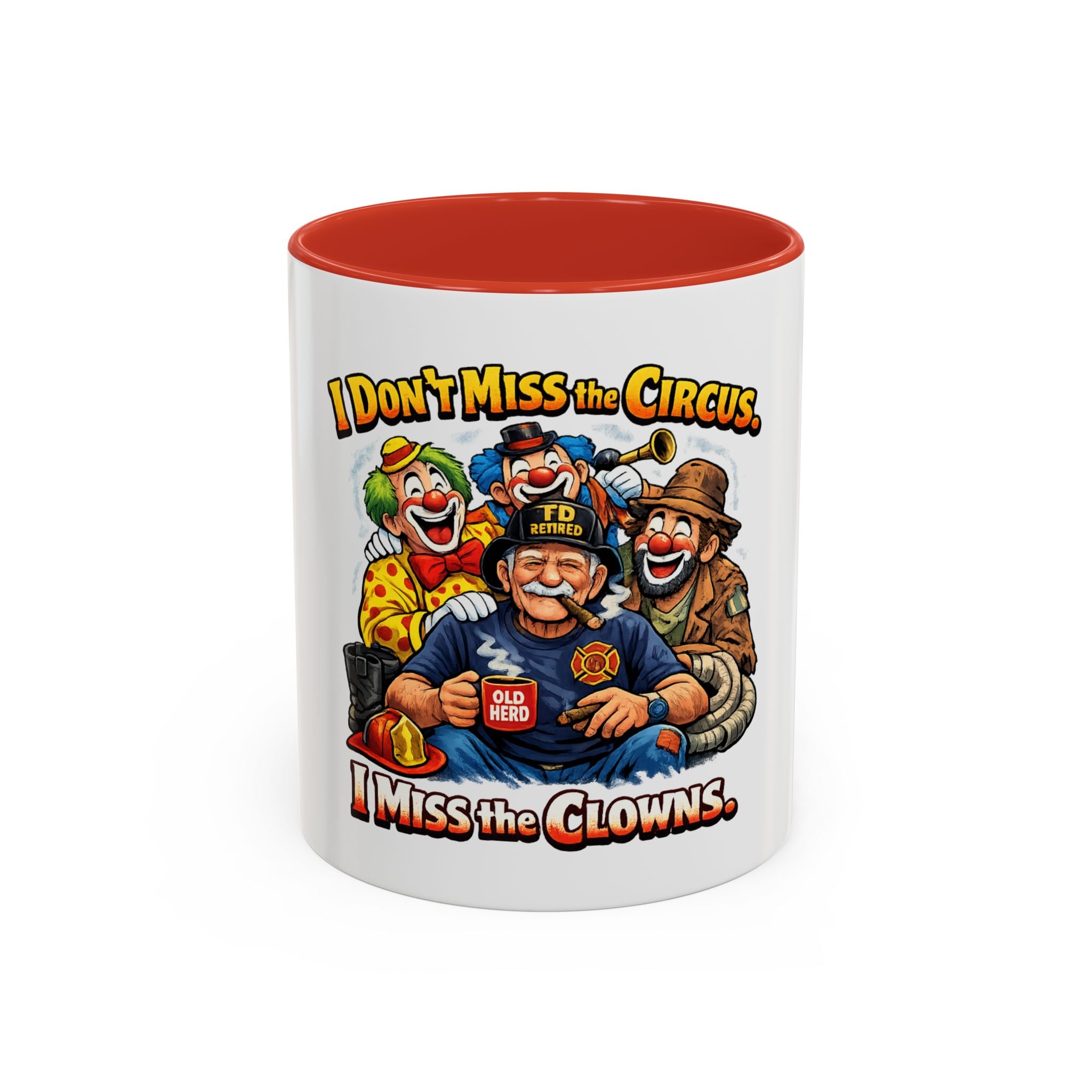 Coffee Mug — "I Don't Miss the Circus, I Miss the Clowns" Vintage Firefighter Clown Design (11/15oz)