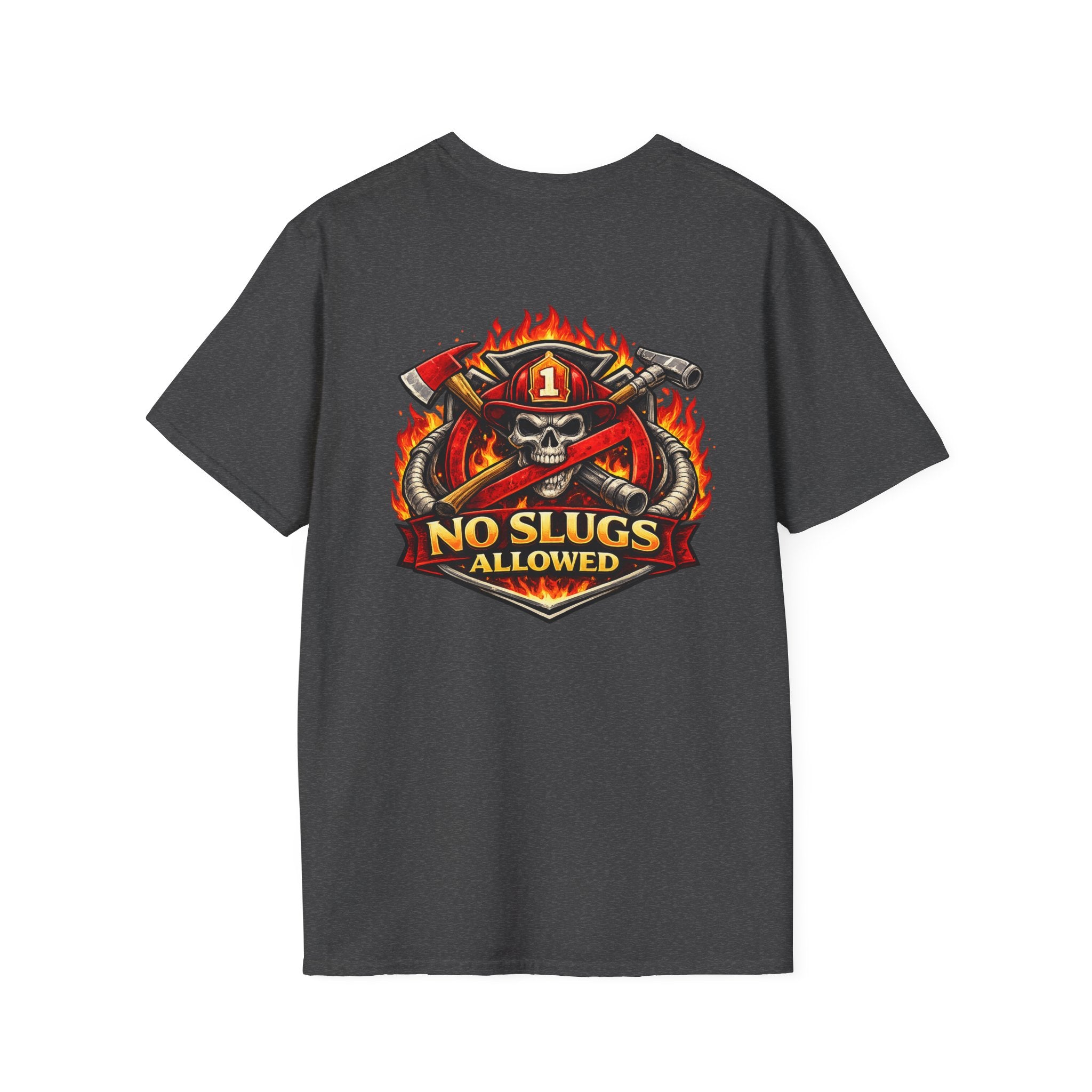 Firefighter Skull T-Shirt — "No Slugs Allowed" Graphic Tee
