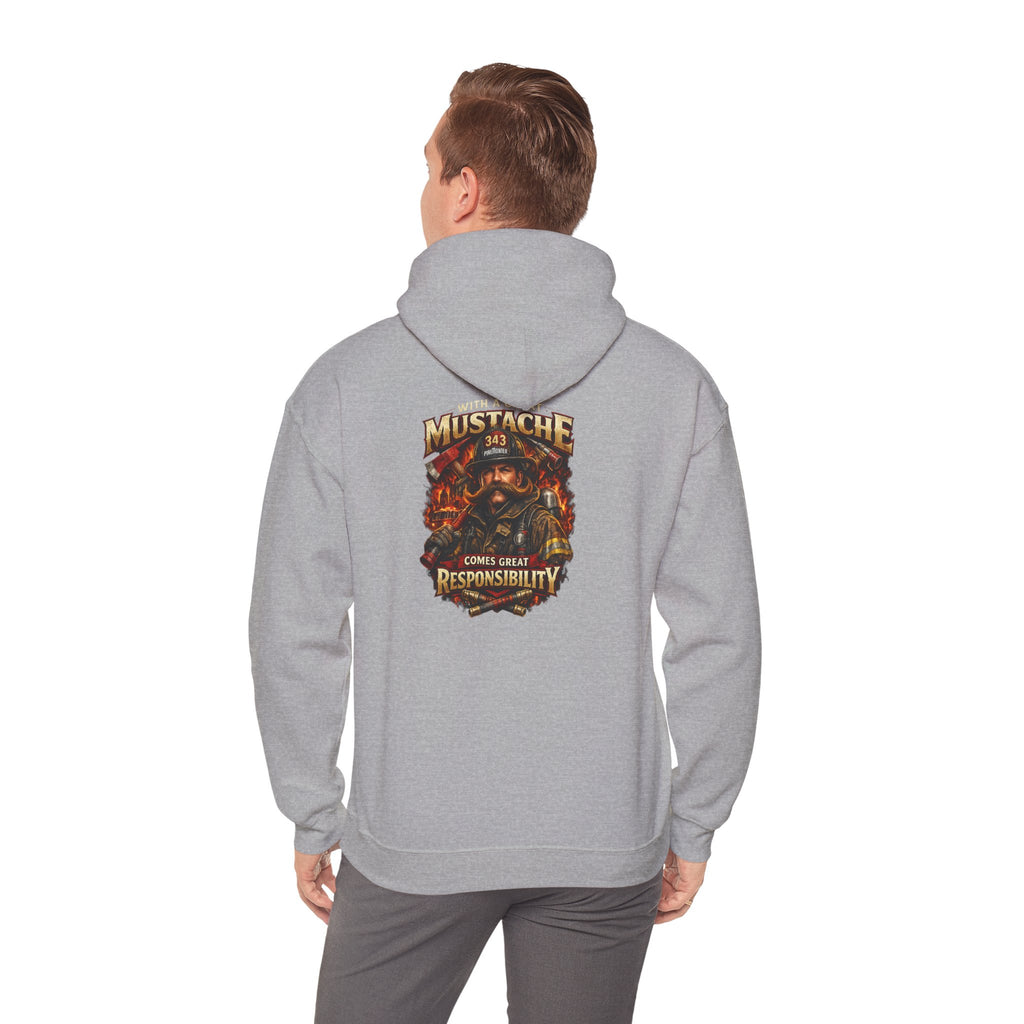 Hoodie - 'Mustache and Responsibility' Vintage Biker Fire Graphic Hooded Sweatshirt