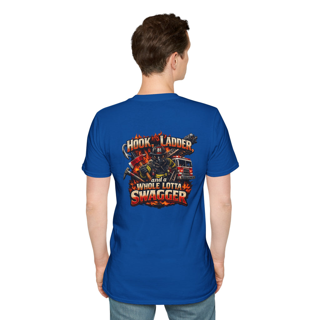 Firefighter T-Shirt — "Hook, Ladder and a Whole Lotta Swagger" Graphic Tee
