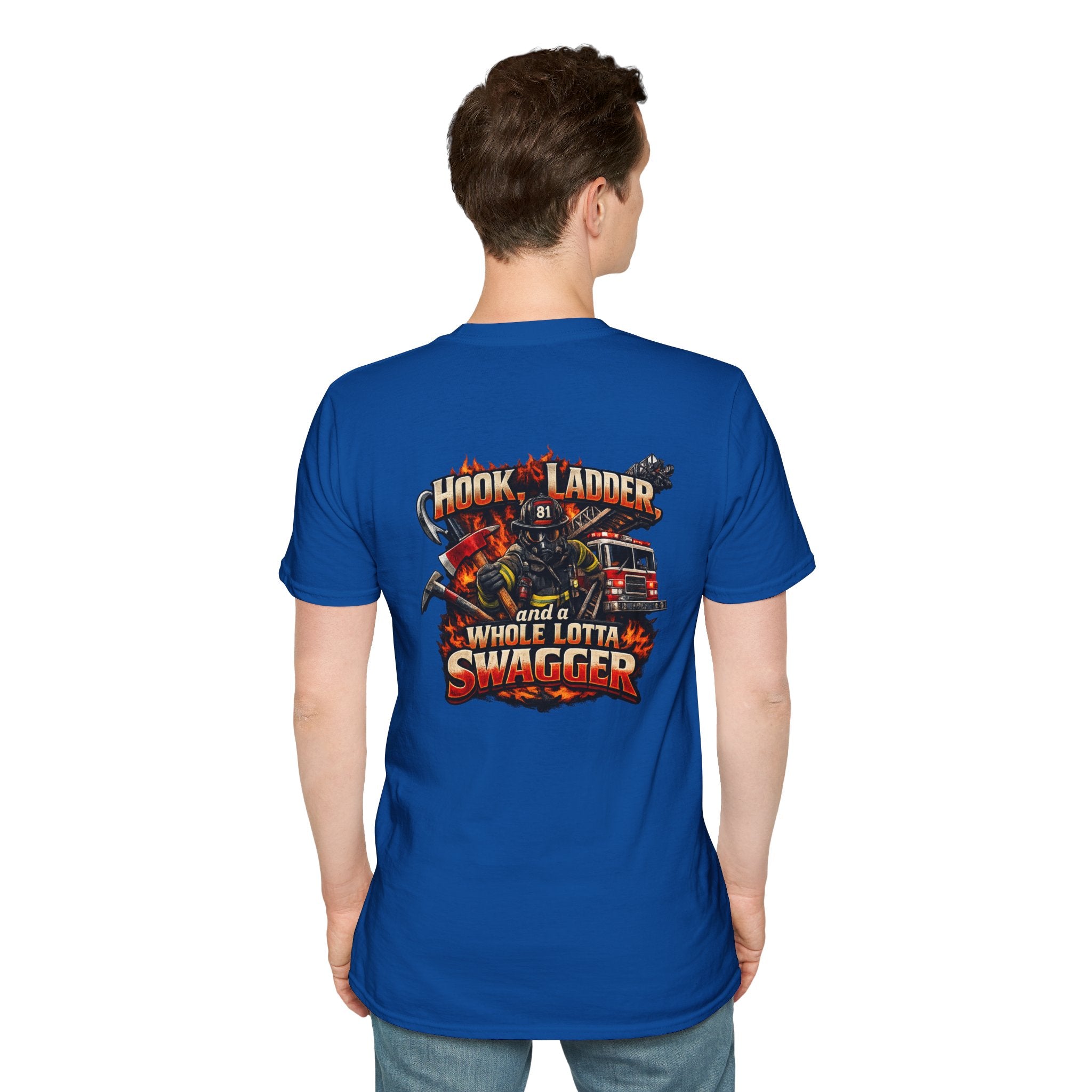 Firefighter T-Shirt — "Hook, Ladder and a Whole Lotta Swagger" Graphic Tee