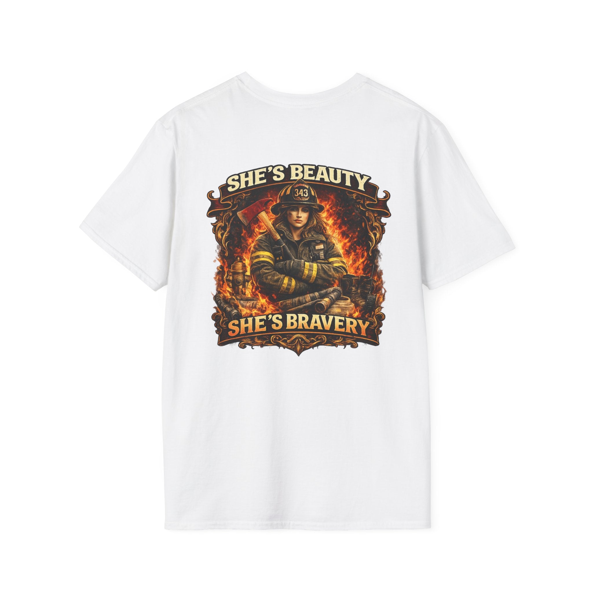 Firefighter T-Shirt – "She's Beauty, She's Bravery" Graphic Tee