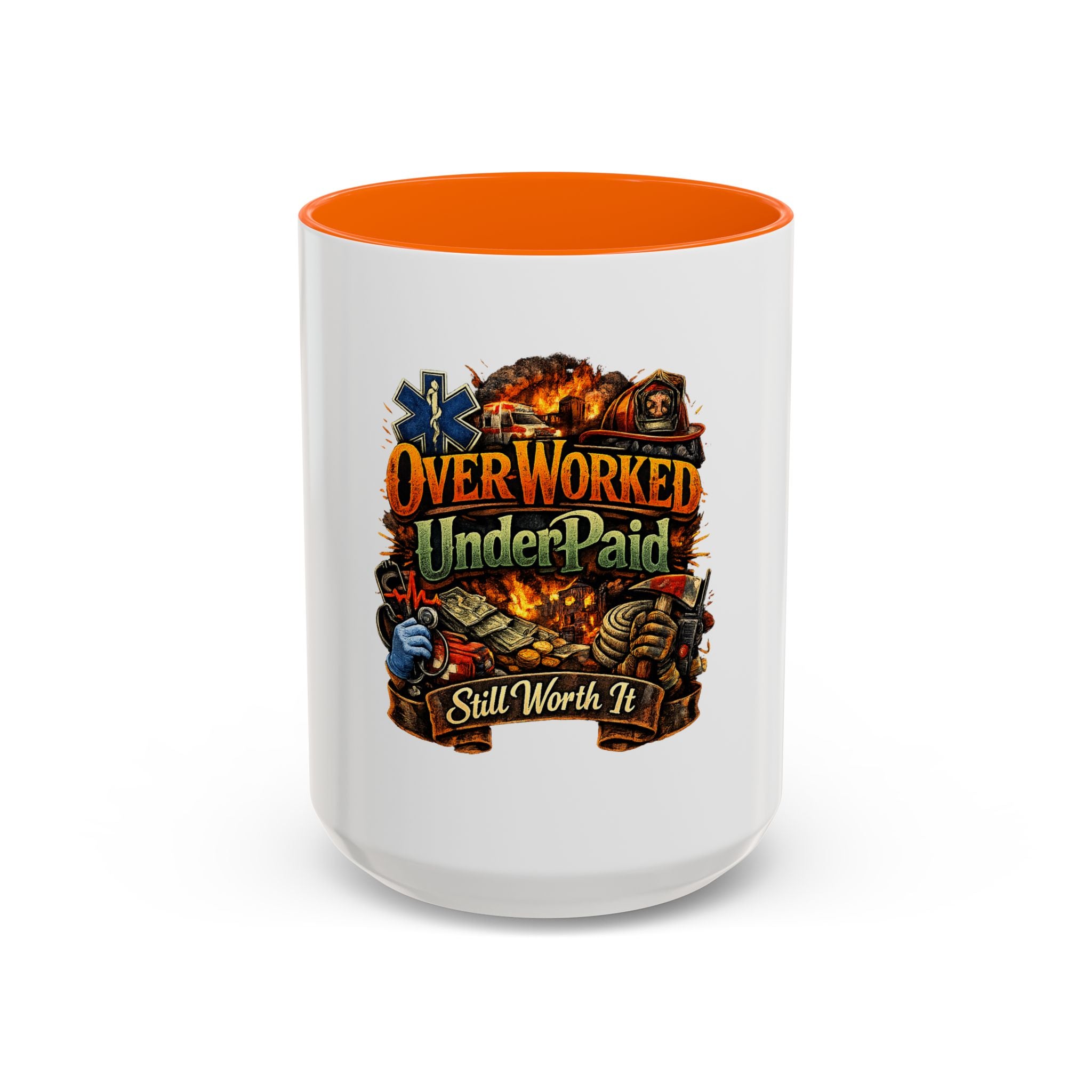 Overworked Underpaid Coffee Mug – "Still Worth It" Rustic Gift for Workers