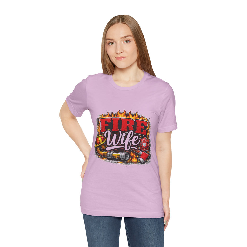 Fire Wife T-Shirt – Firefighter Spouse Tee with Helmet, Hose & Flames