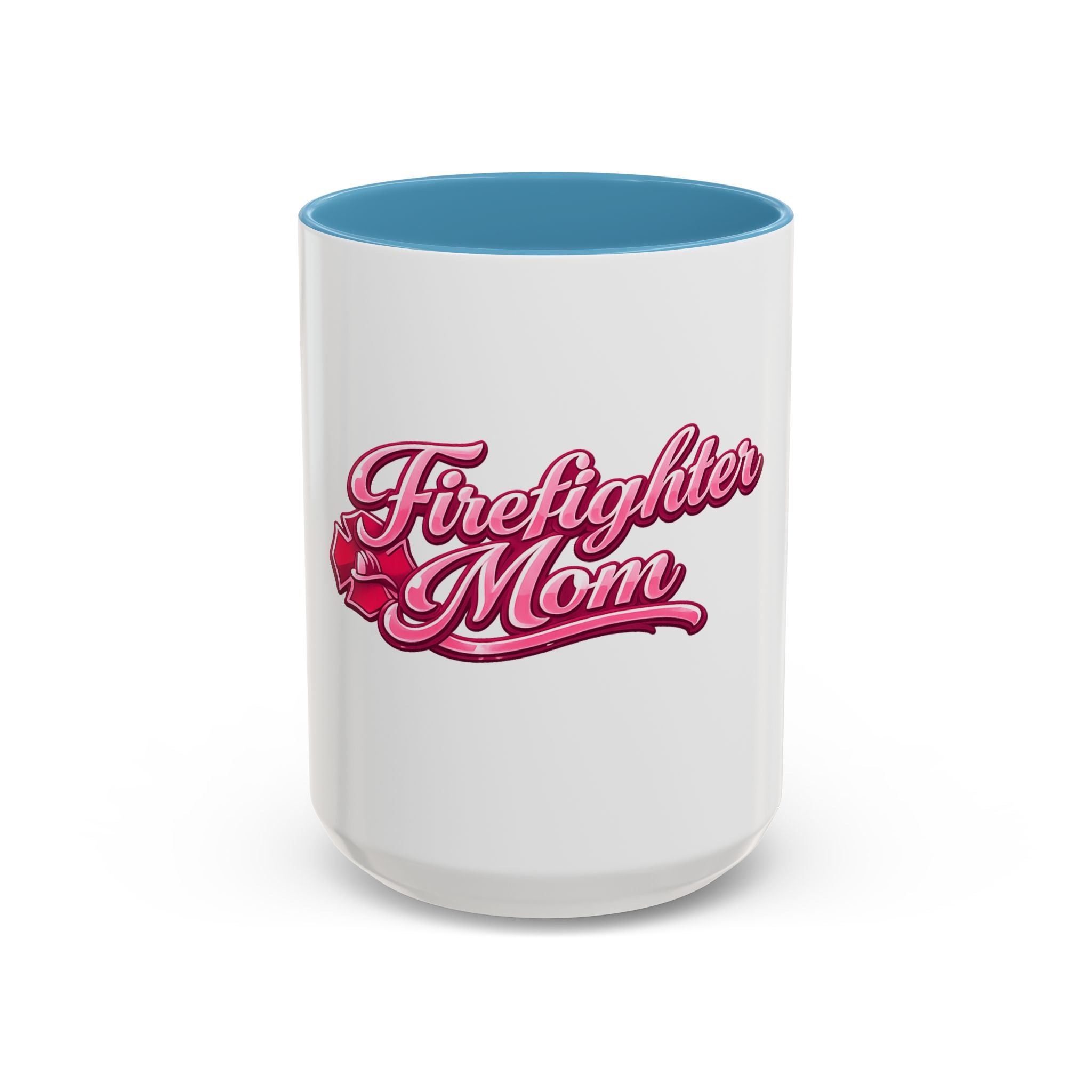 Firefighter Mom Accent Coffee Mug — Pink Script Tribute (11/15 oz)
