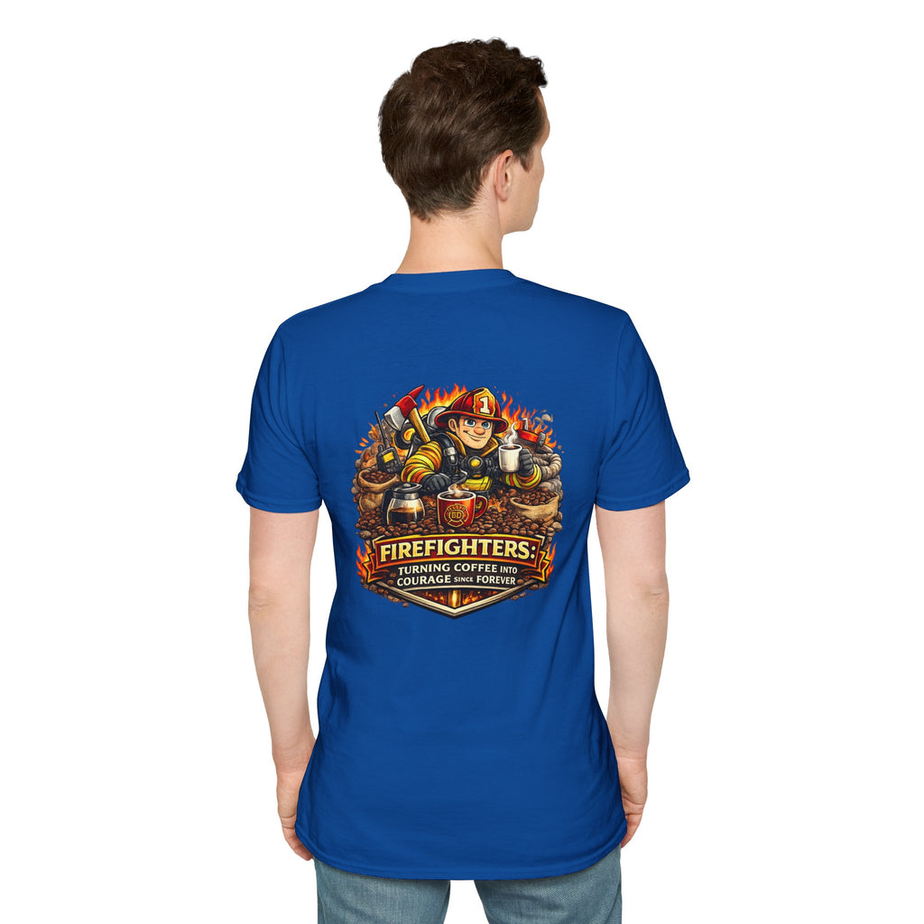 Firefighter Coffee T-Shirt — "Turning Coffee Into Courage" Graphic Tee