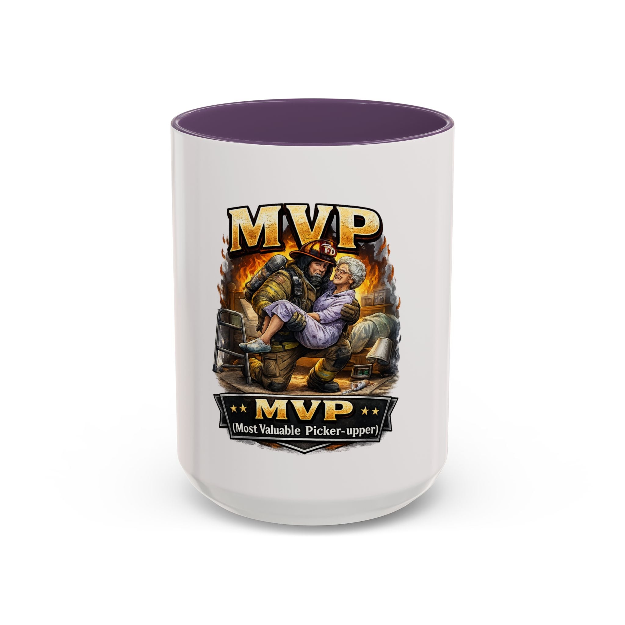 Firefighter Coffee Cup "MVP Most Valuable Picker-upper" Accent Coffee Mug (11, 15oz)