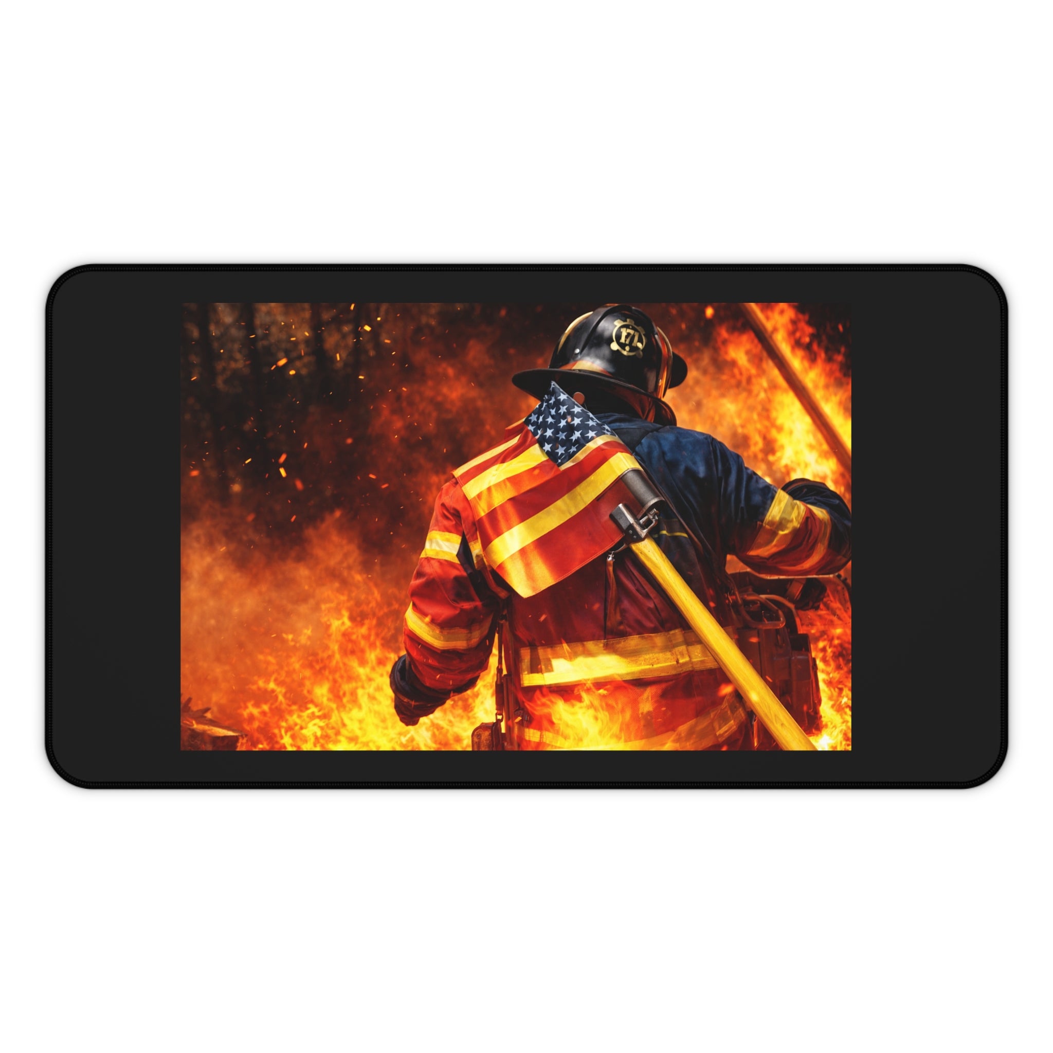 Firefighter Desk Mat — American Flag Hero Fireman Mouse Pad
