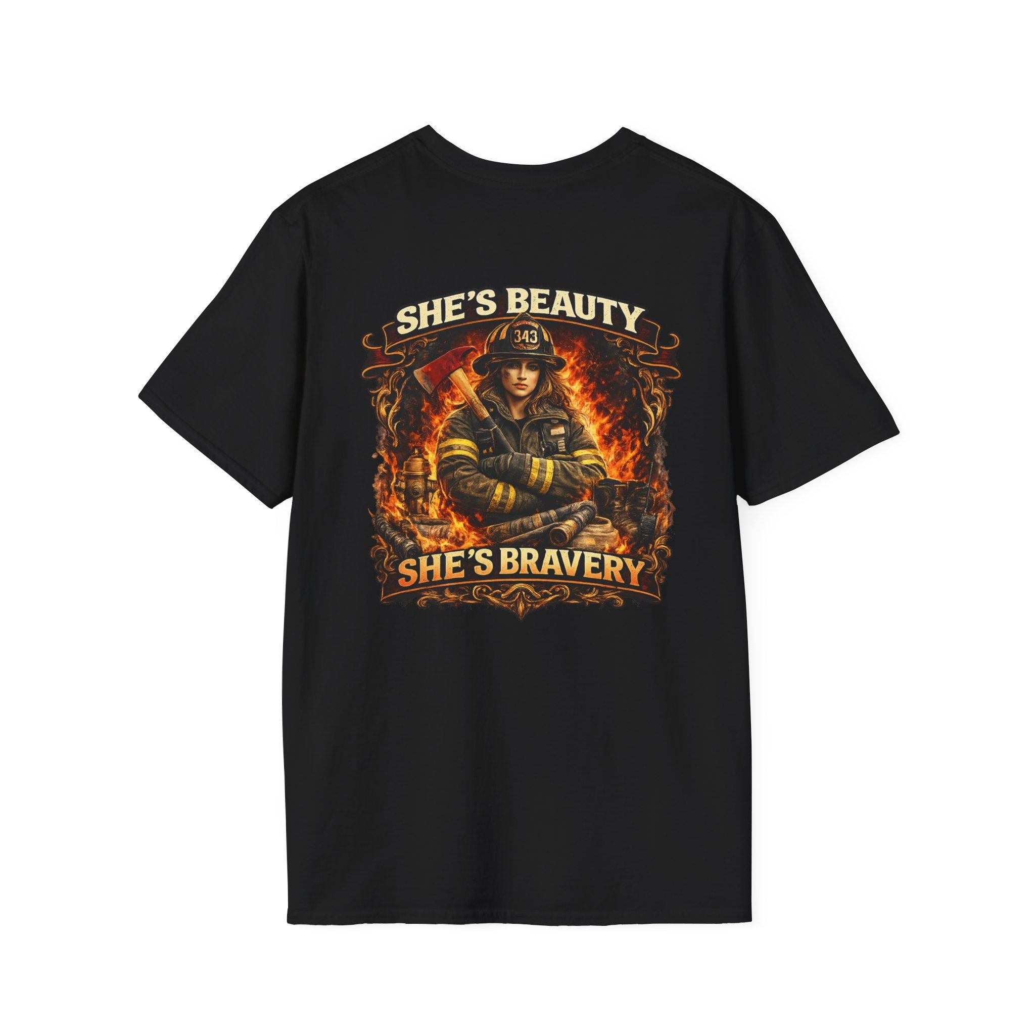 Firefighter T-Shirt – "She's Beauty, She's Bravery" Graphic Tee