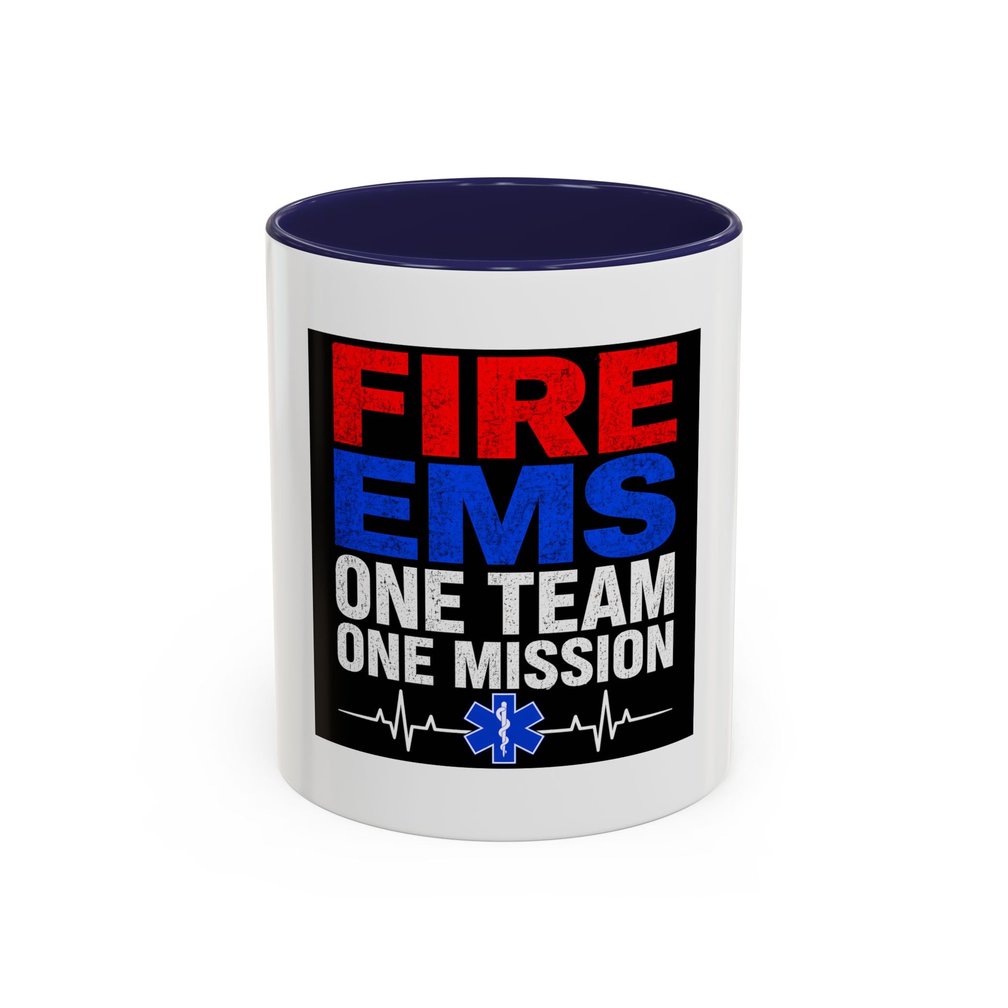 Fire EMS One Team One Mission Accent Coffee Mug — Emergency Medical Services Coffee Cup