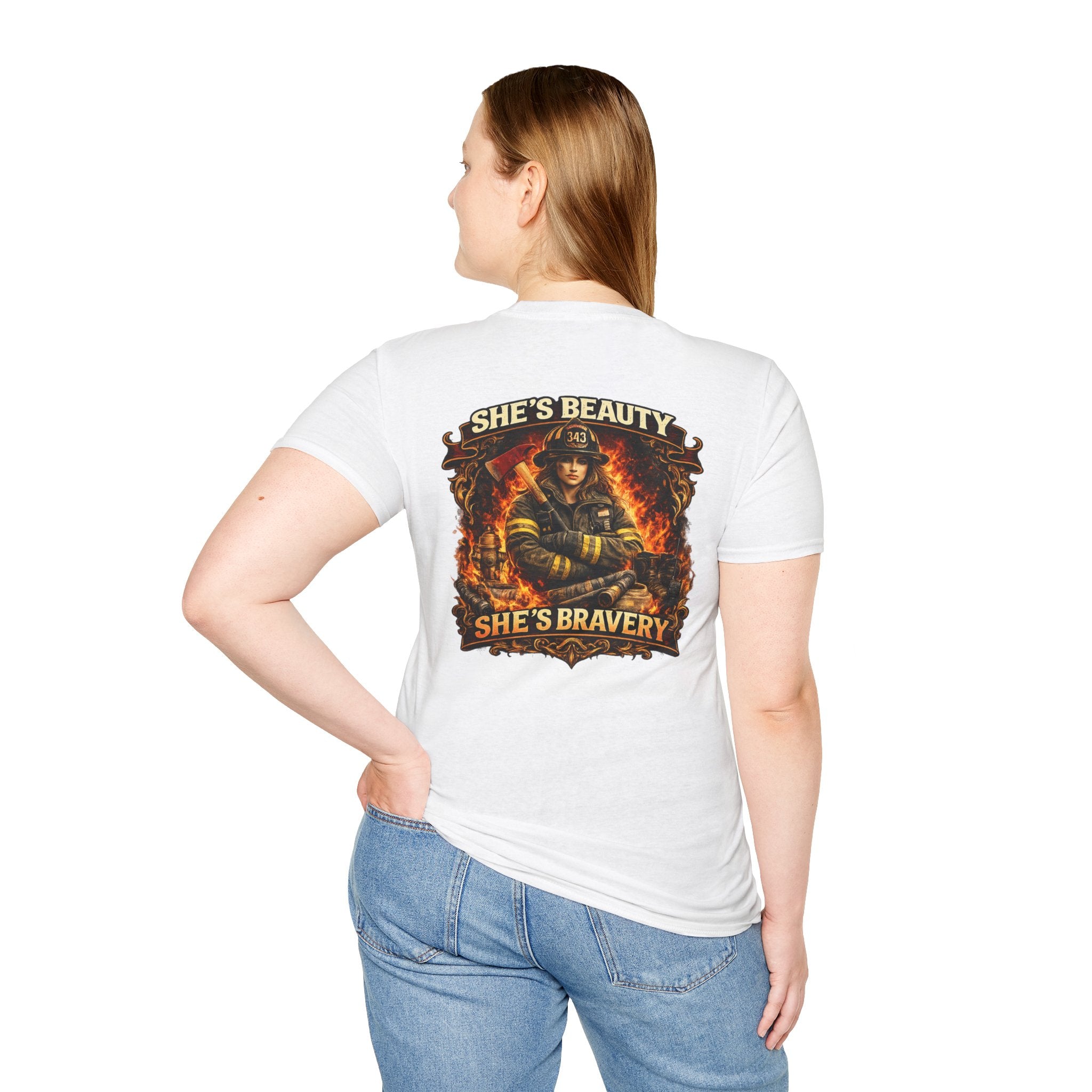 Firefighter T-Shirt – "She's Beauty, She's Bravery" Graphic Tee