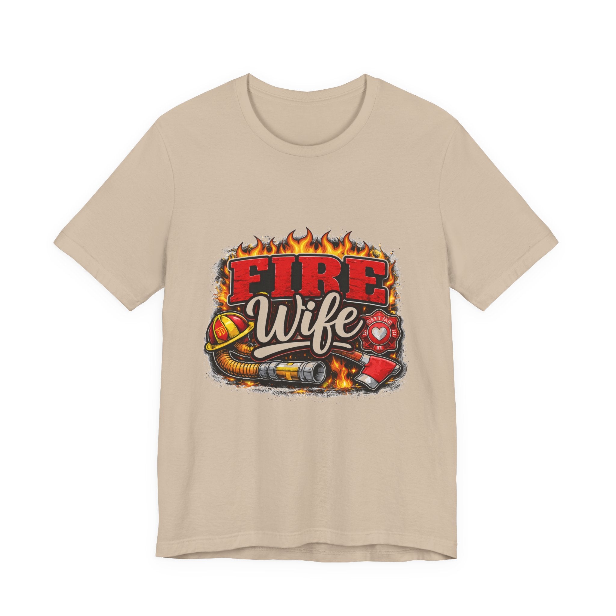 Fire Wife T-Shirt — Firefighter Spouse Tee with Helmet & Hose Design