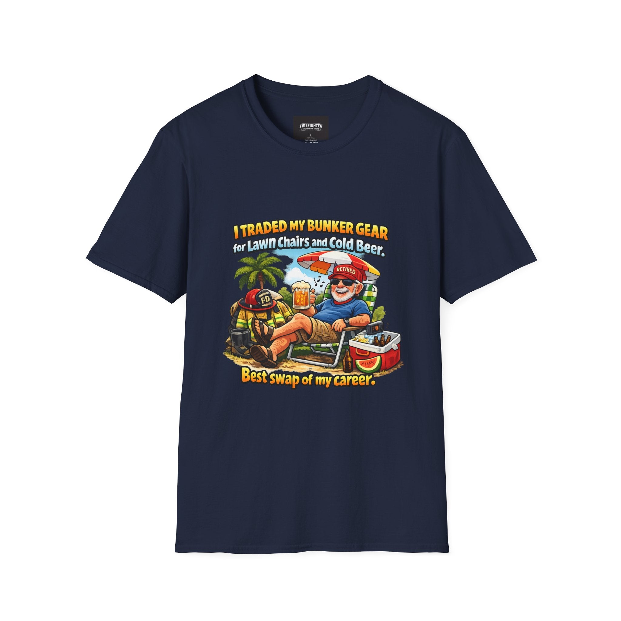 Firefighter Retirement T-Shirt — "I Traded My Bunker Gear... Best Swap of My Career" Front Graphic
