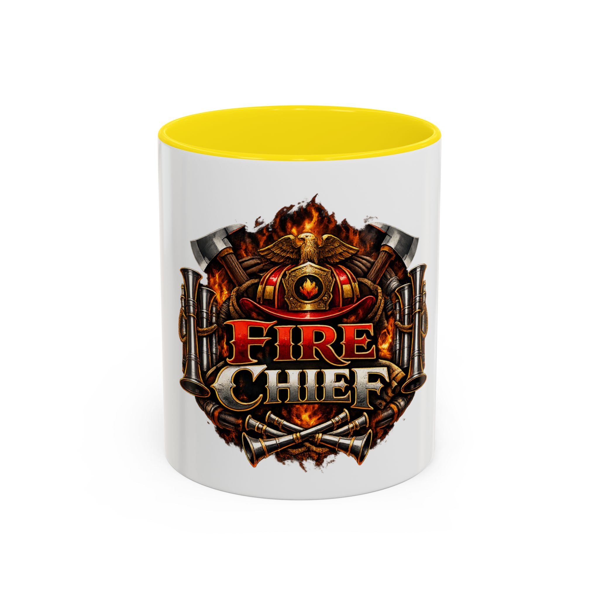 Fire Chief Coffee Mug — Firefighter Badge Emblem Accent Mug (11/15oz)
