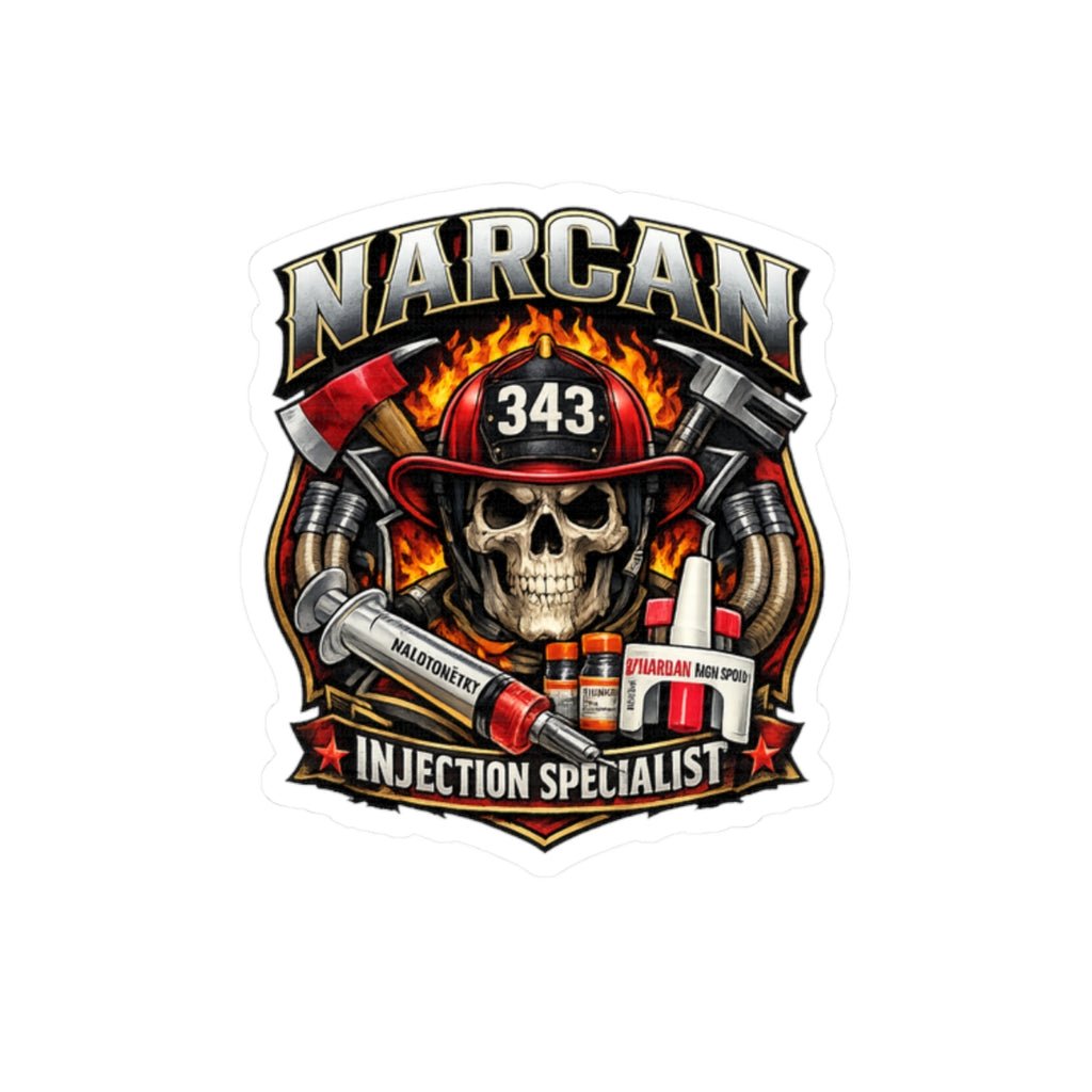 Narcan Injection Specialist Kiss-Cut Sticker — EMS/Firefighter Skull Design