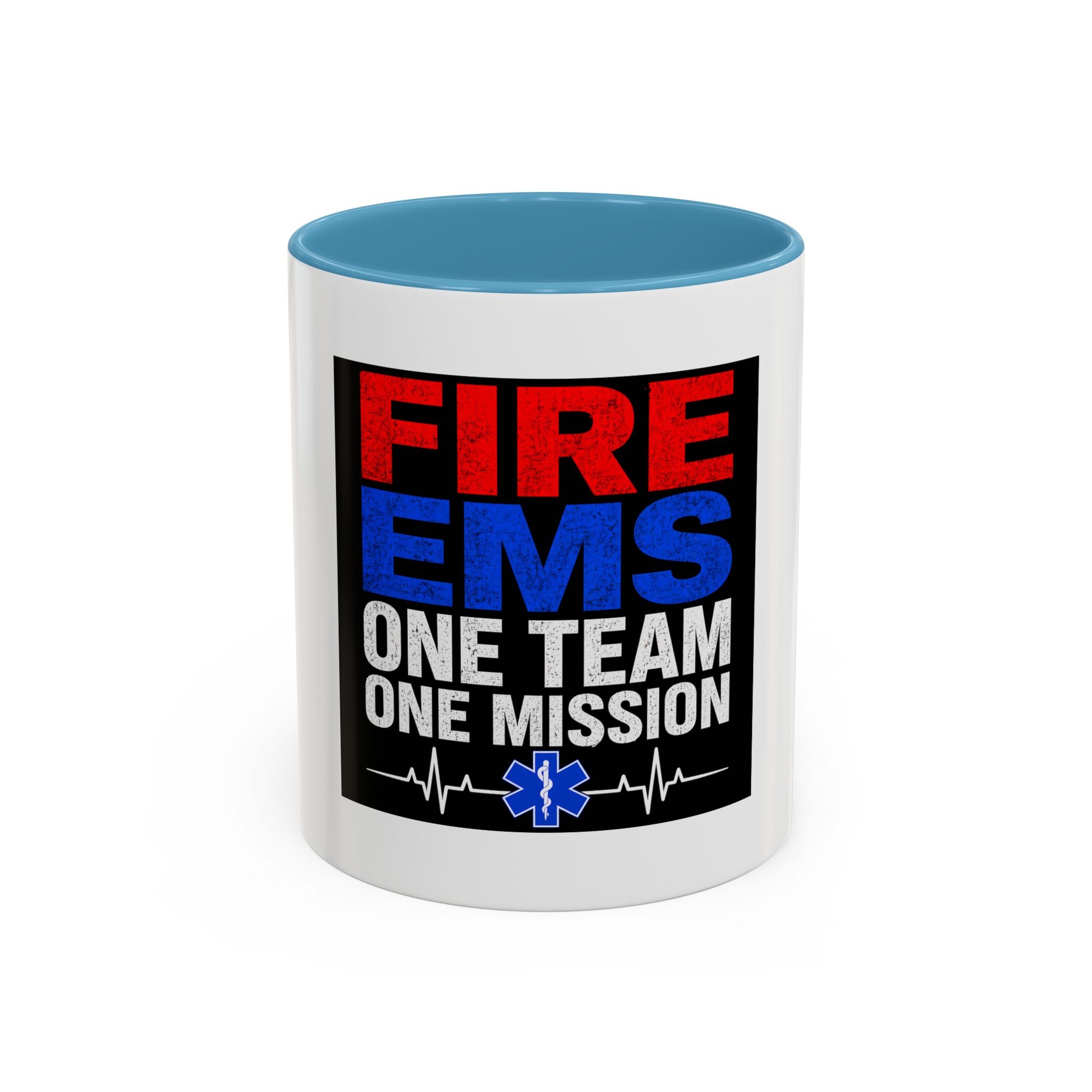 Fire EMS One Team One Mission Accent Coffee Mug — Emergency Medical Services Coffee Cup