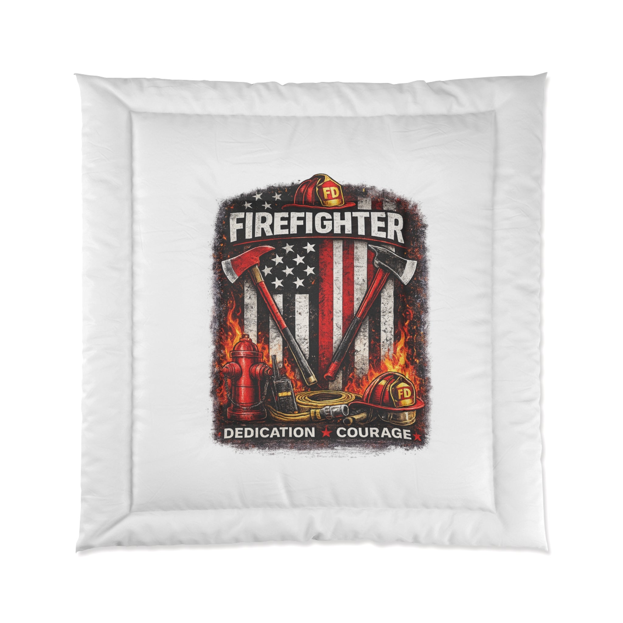 Firefighter Comforter – Dedication & Courage Patriotic Fire Rescue Bedding