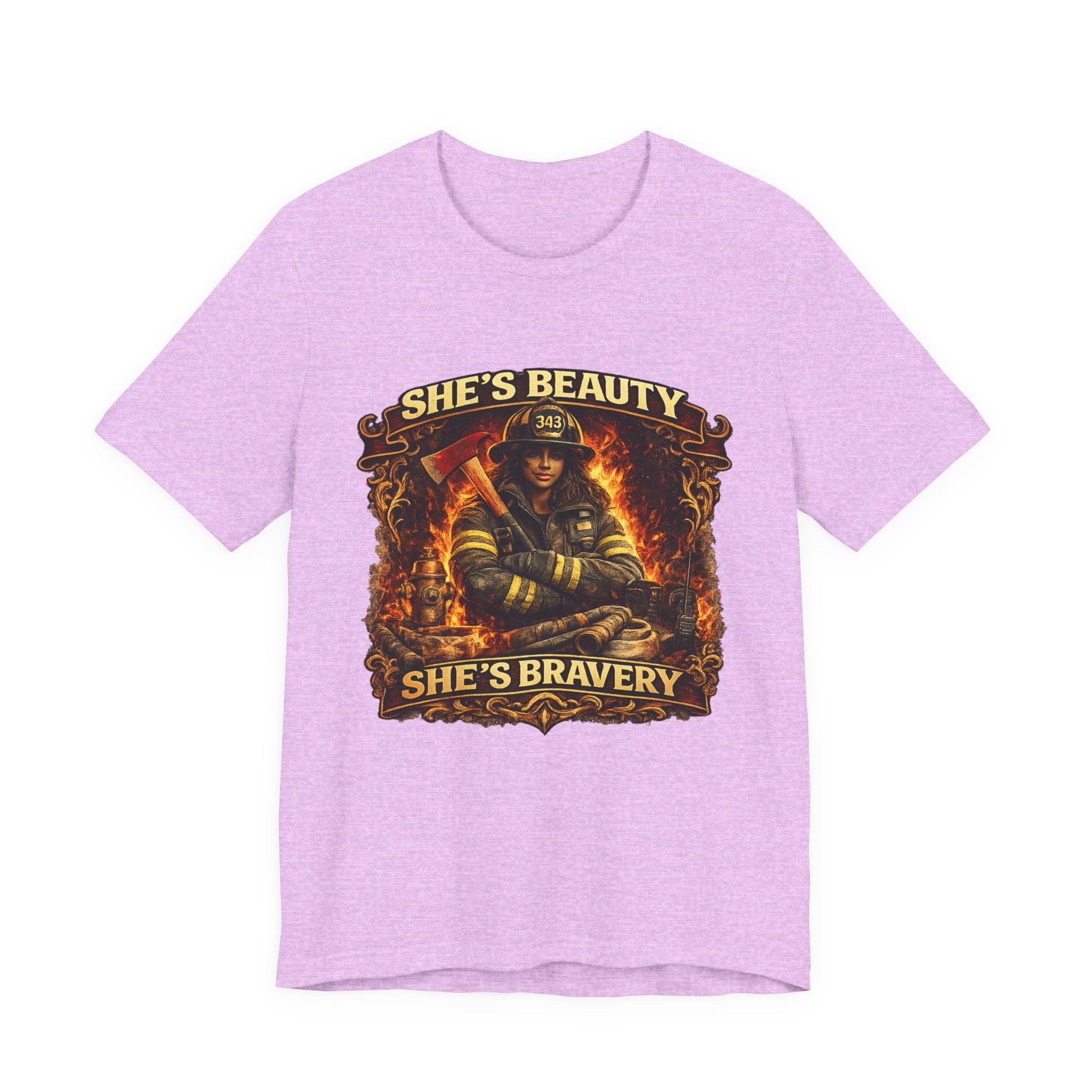 Firefighter Woman Tee - "She's Beauty, She's Bravery" Graphic T-Shirt