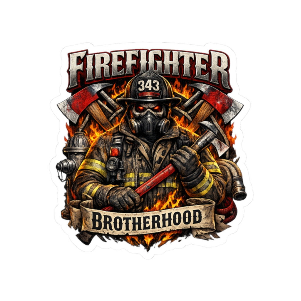 Firefighter Brotherhood Kiss-Cut Sticker — Courageous Firefighter Emblem