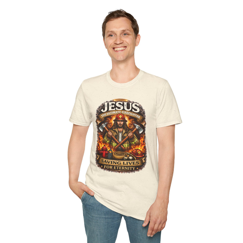 Jesus Firefighter Faith T-Shirt — "Saving Lives for Eternity" Christian Tee