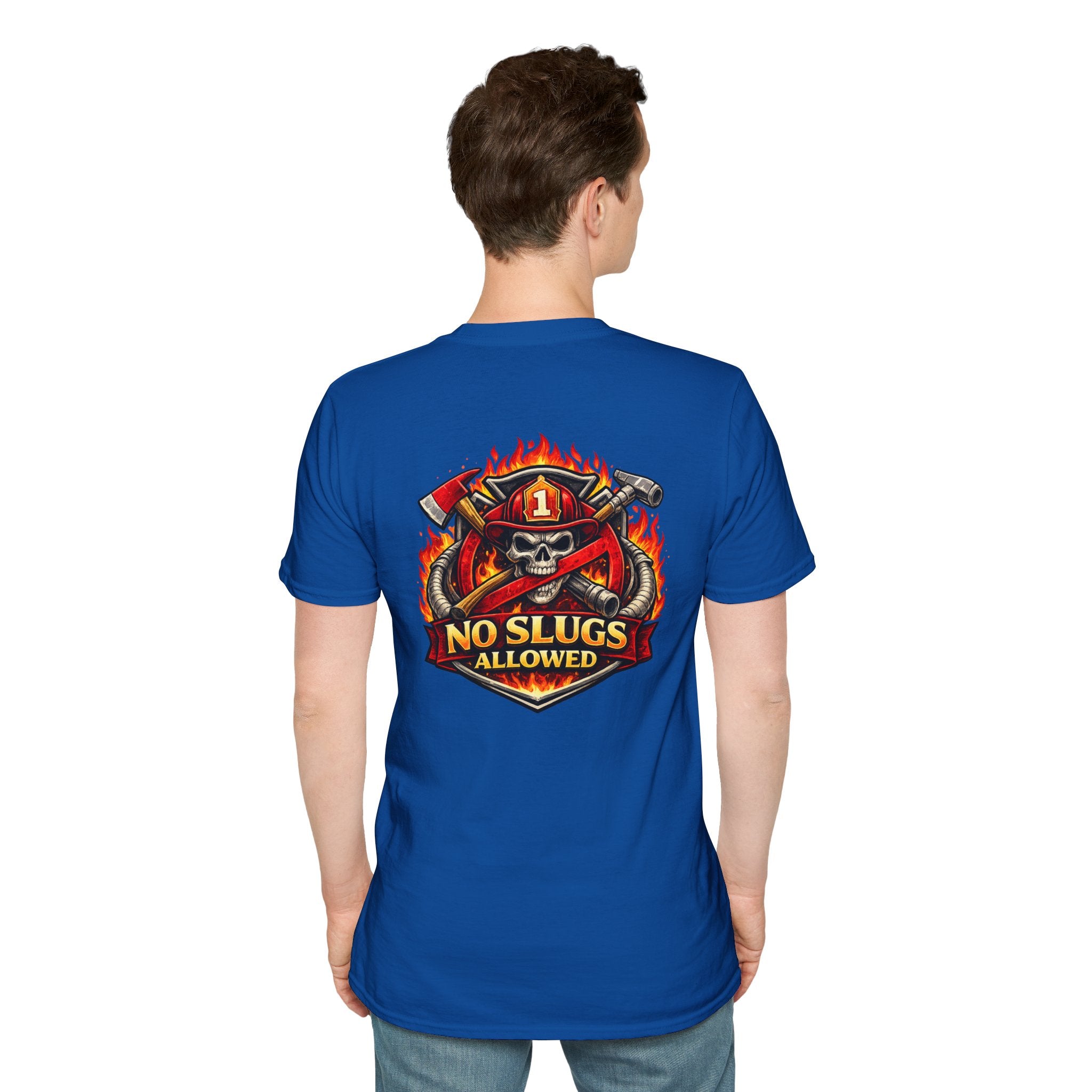 Firefighter Skull T-Shirt — "No Slugs Allowed" Graphic Tee