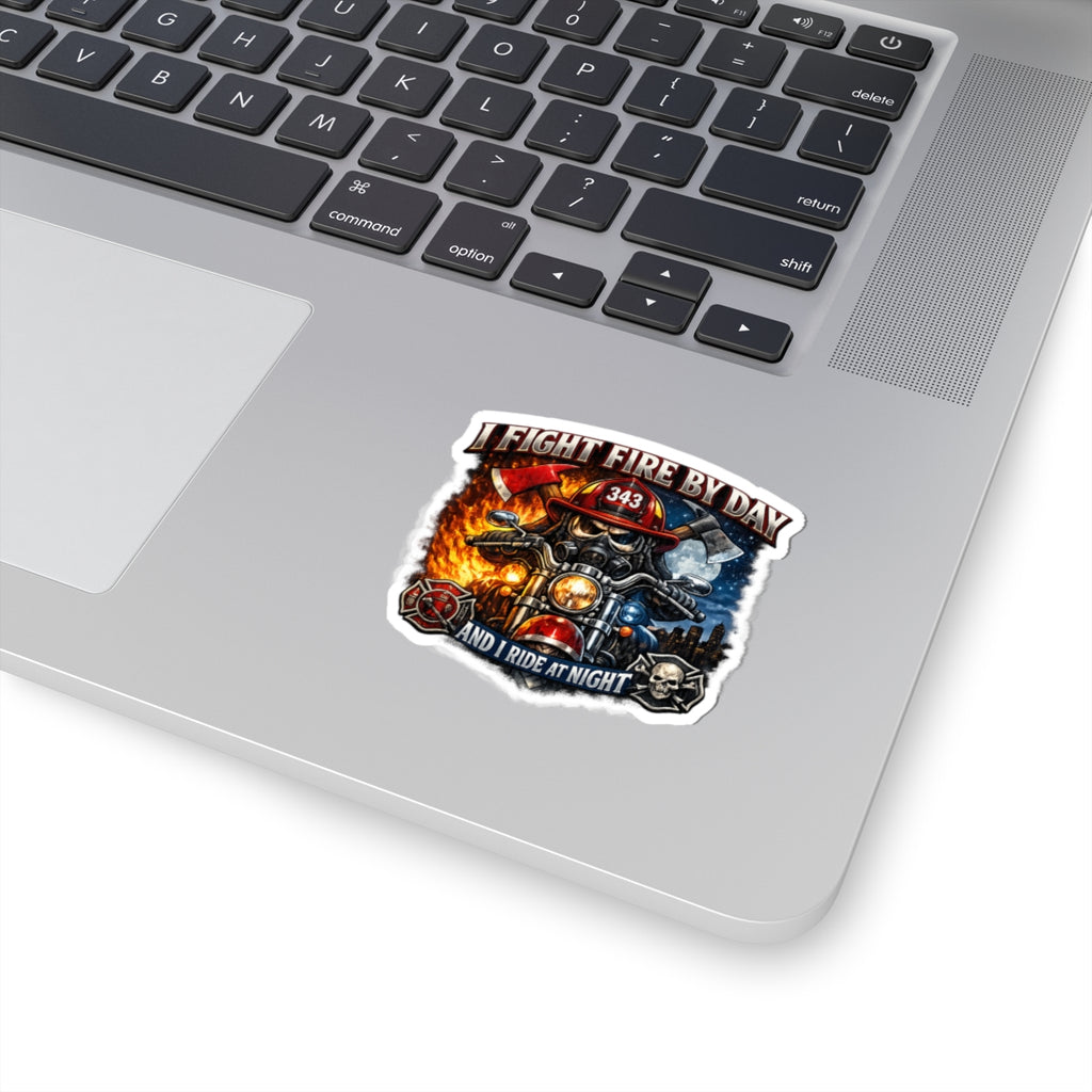 Firefighter Motorcycle Sticker — "I Fight Fire by Day and I Ride at Night" Kiss-Cut Sticker