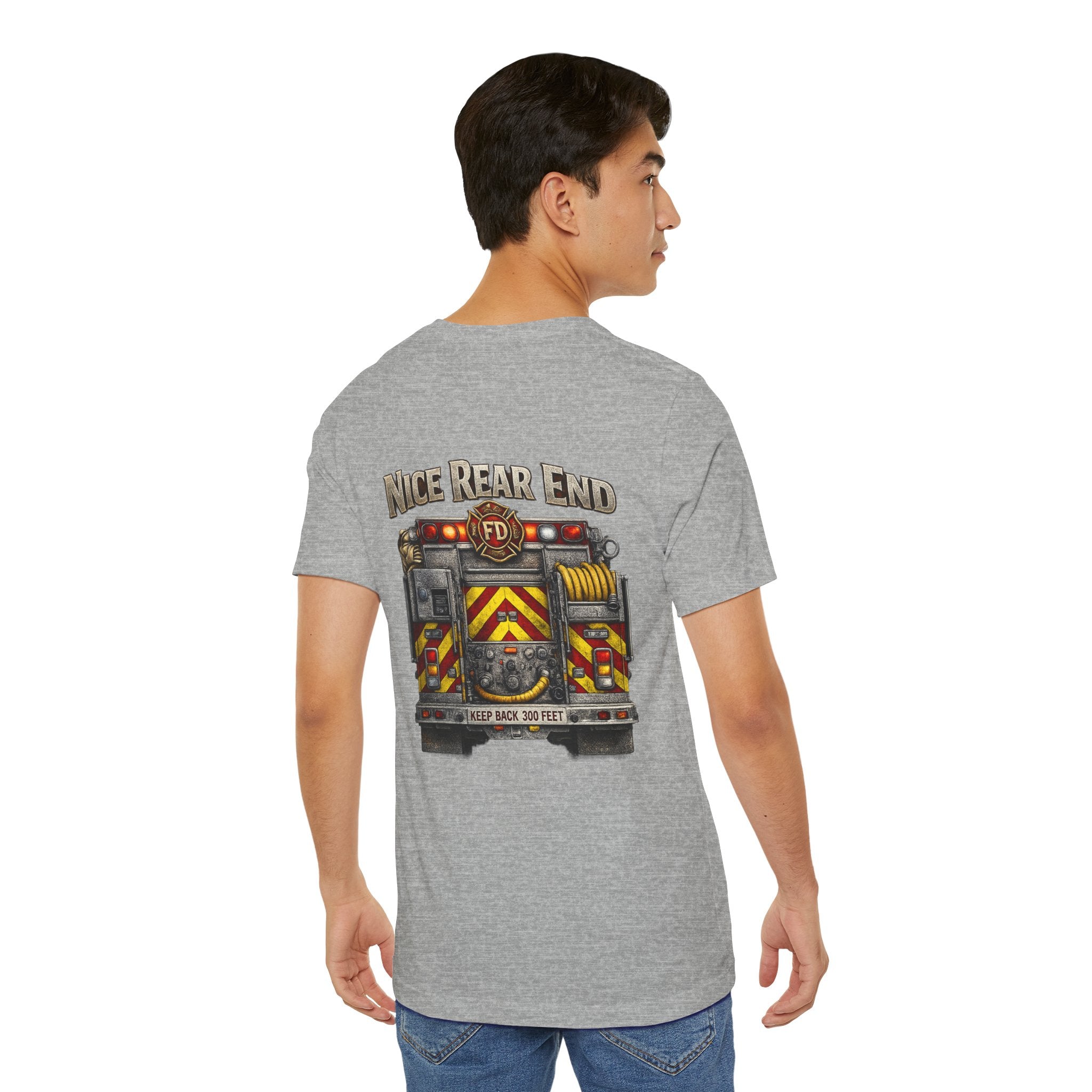 Firefighter Truck T-Shirt — "Nice Rear End" Back Print