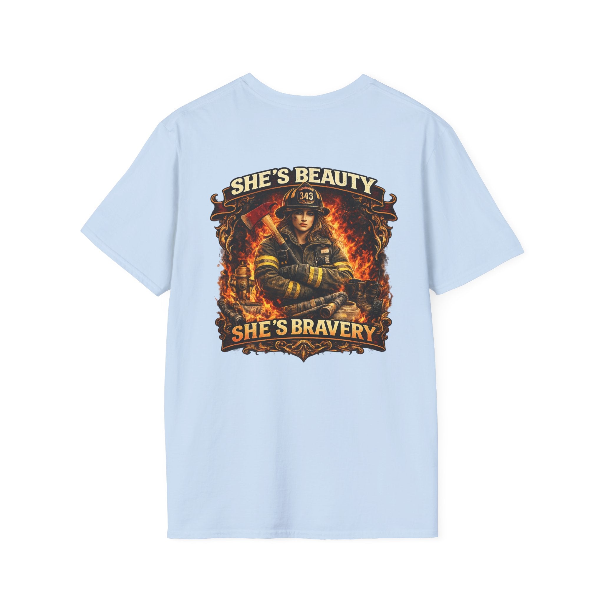 Firefighter T-Shirt – "She's Beauty, She's Bravery" Graphic Tee