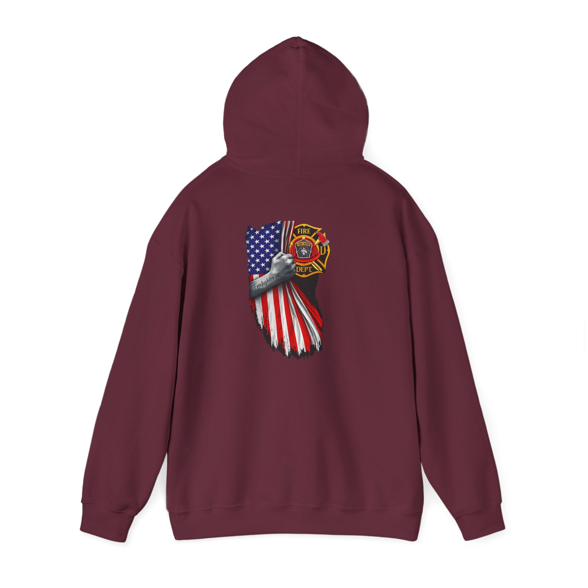 Patriotic Eagle Hoodie with American Flag and Firefighter Badge - 4th of July Memorial Pullover