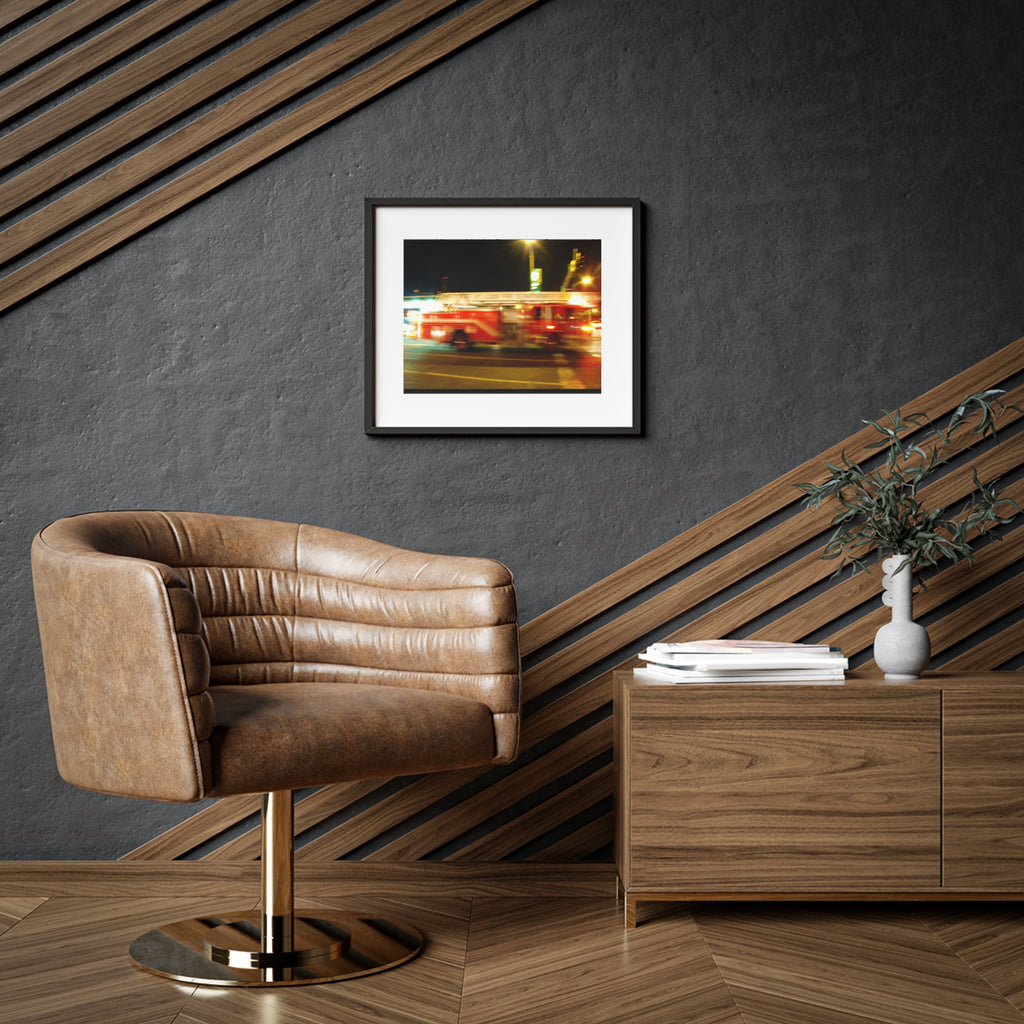 Fire Truck Motion Blur Framed Poster — Matte Photo Print for Home or Office
