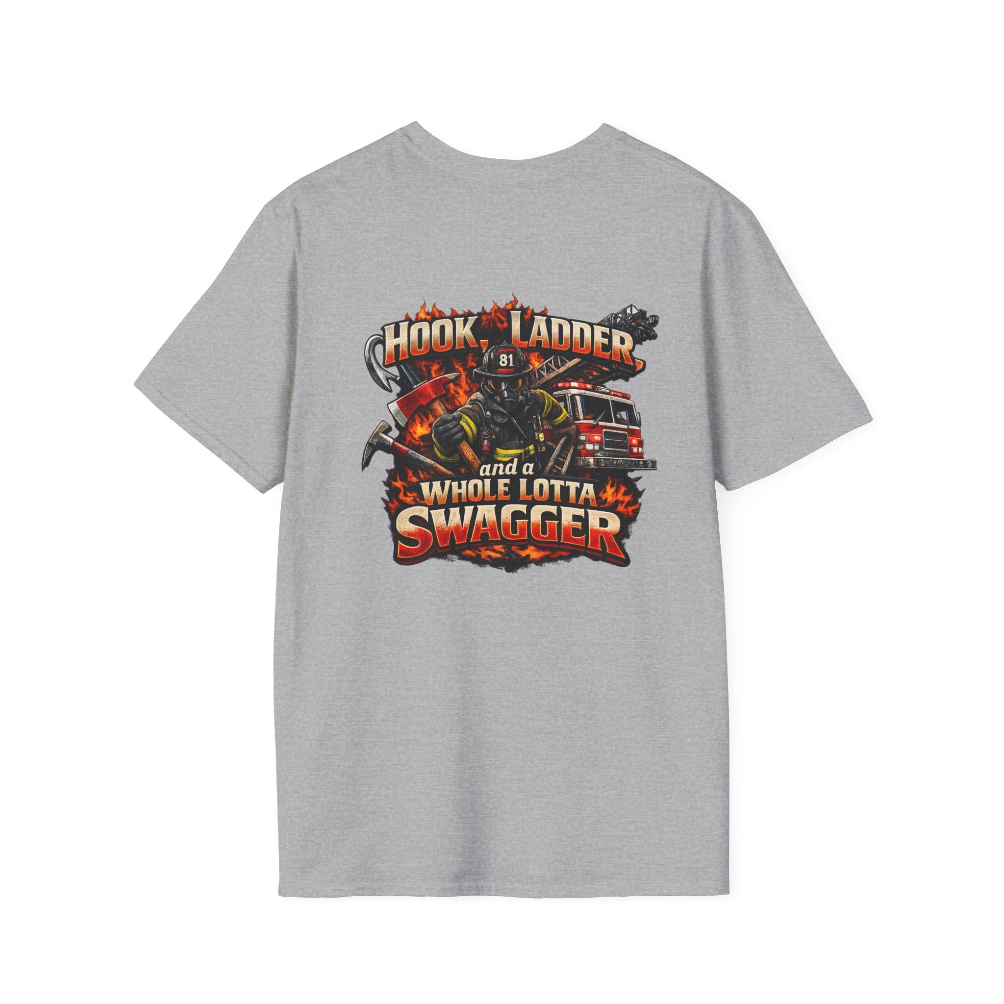 Firefighter T-Shirt — "Hook, Ladder and a Whole Lotta Swagger" Graphic Tee