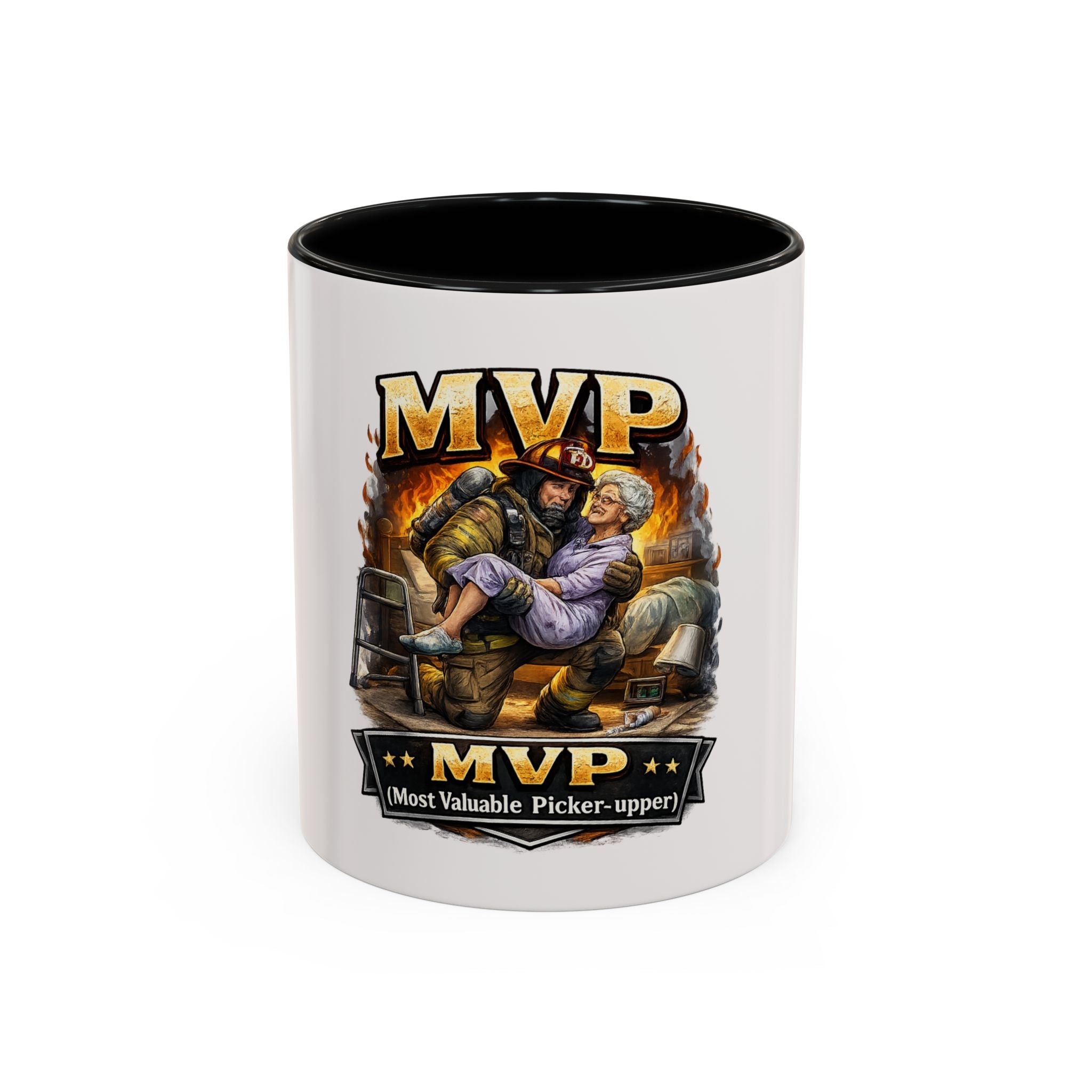 Firefighter Coffee Cup "MVP Most Valuable Picker-upper" Accent Coffee Mug (11, 15oz)