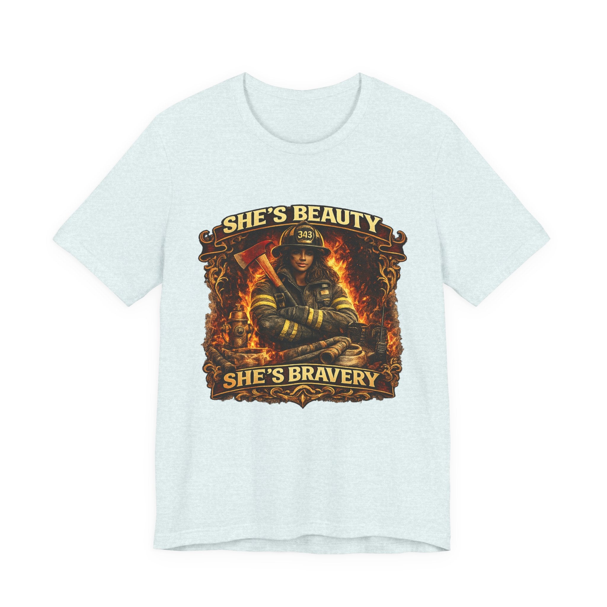 Firefighter Woman Tee - "She's Beauty, She's Bravery" Graphic T-Shirt