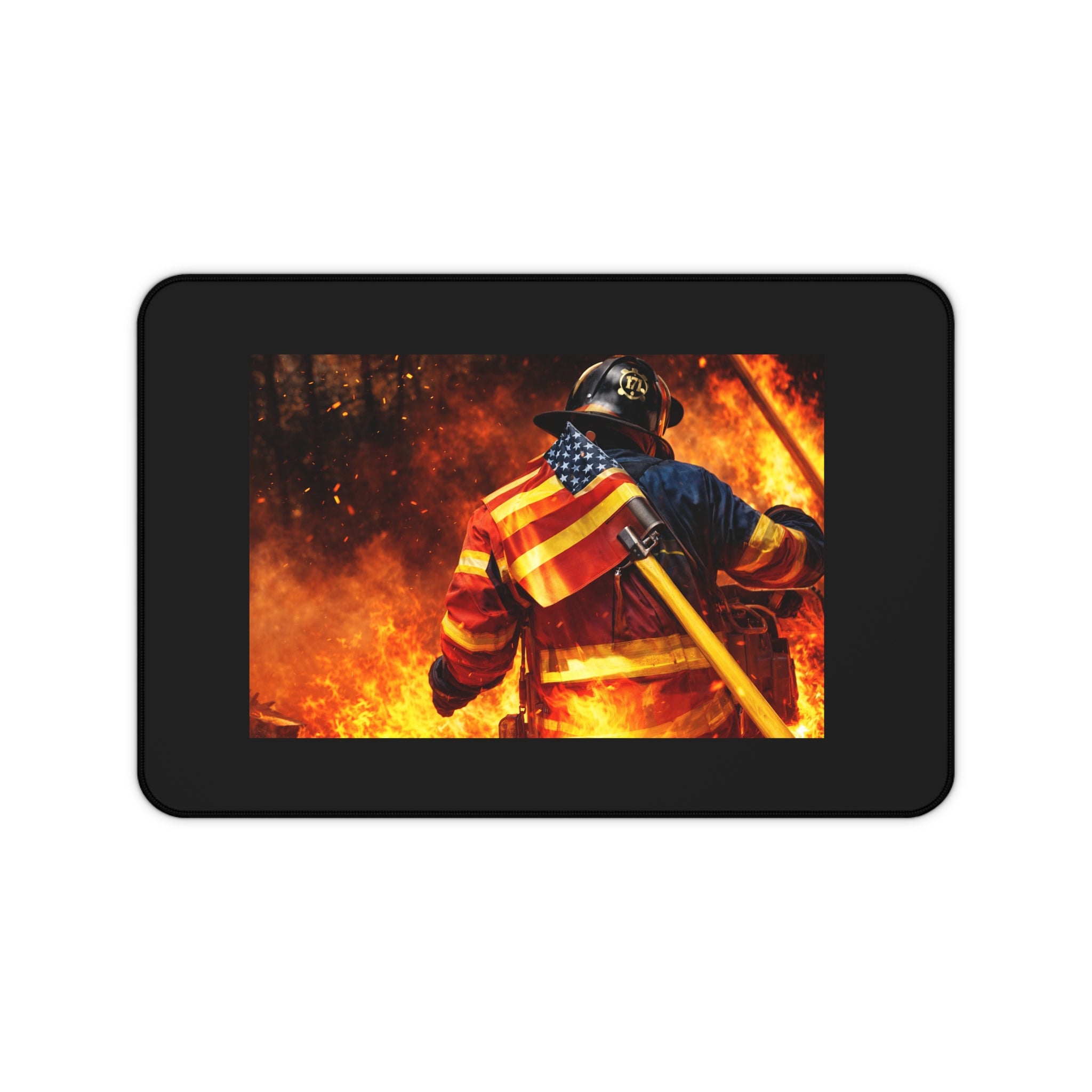Firefighter Desk Mat — American Flag Hero Fireman Mouse Pad
