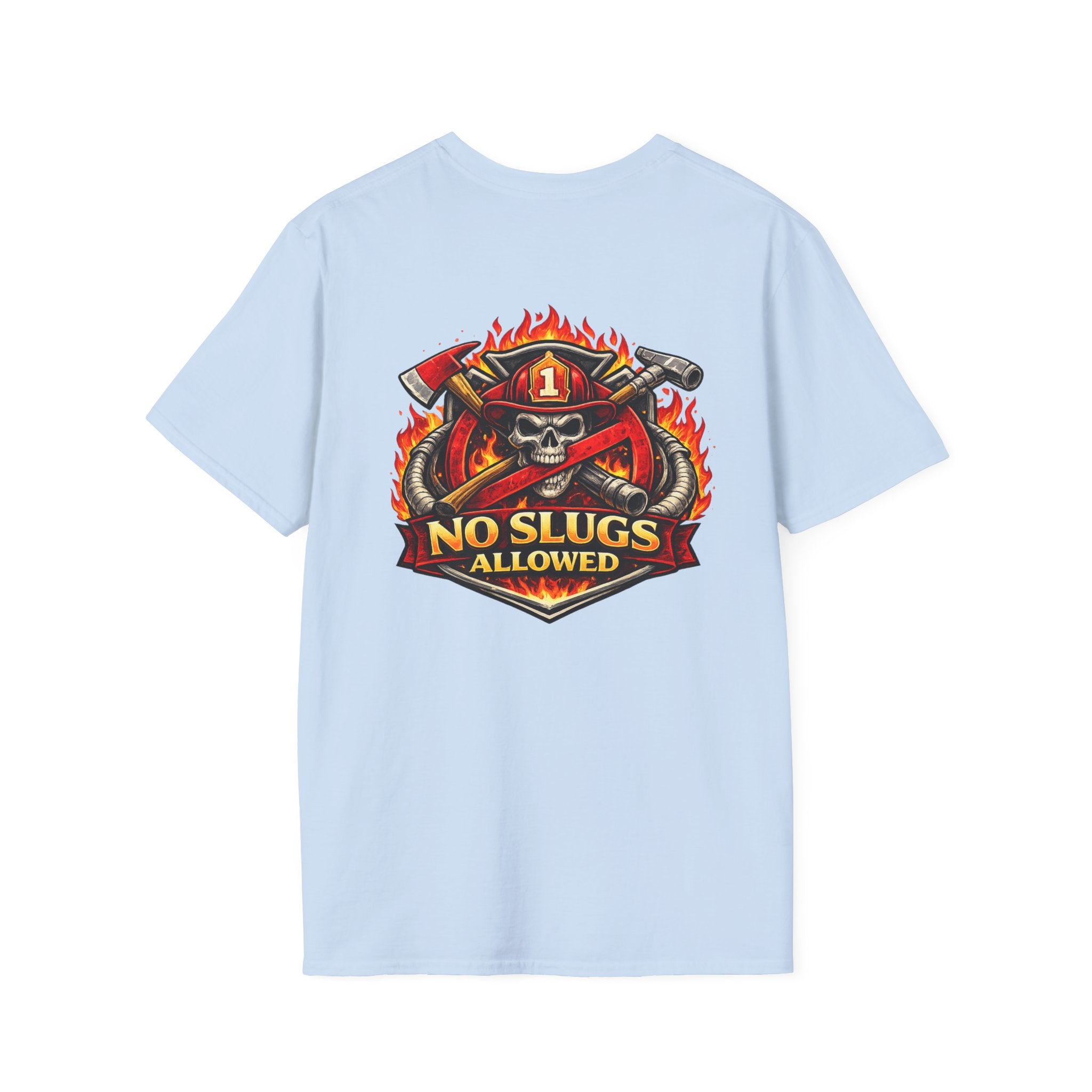Firefighter Skull T-Shirt — "No Slugs Allowed" Graphic Tee