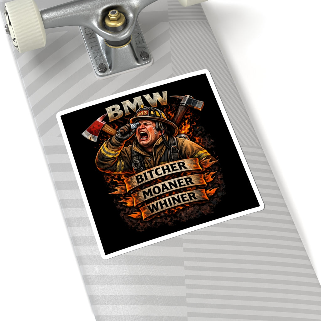 Firefighter Sticker — "BMW: Bitcher Moaner Whiner" Rescue Helmet Design