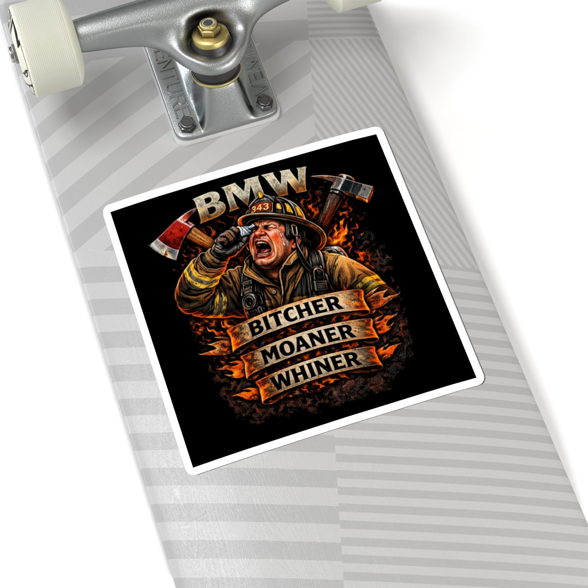 Firefighter Sticker — "BMW: Bitcher Moaner Whiner" Rescue Helmet Design