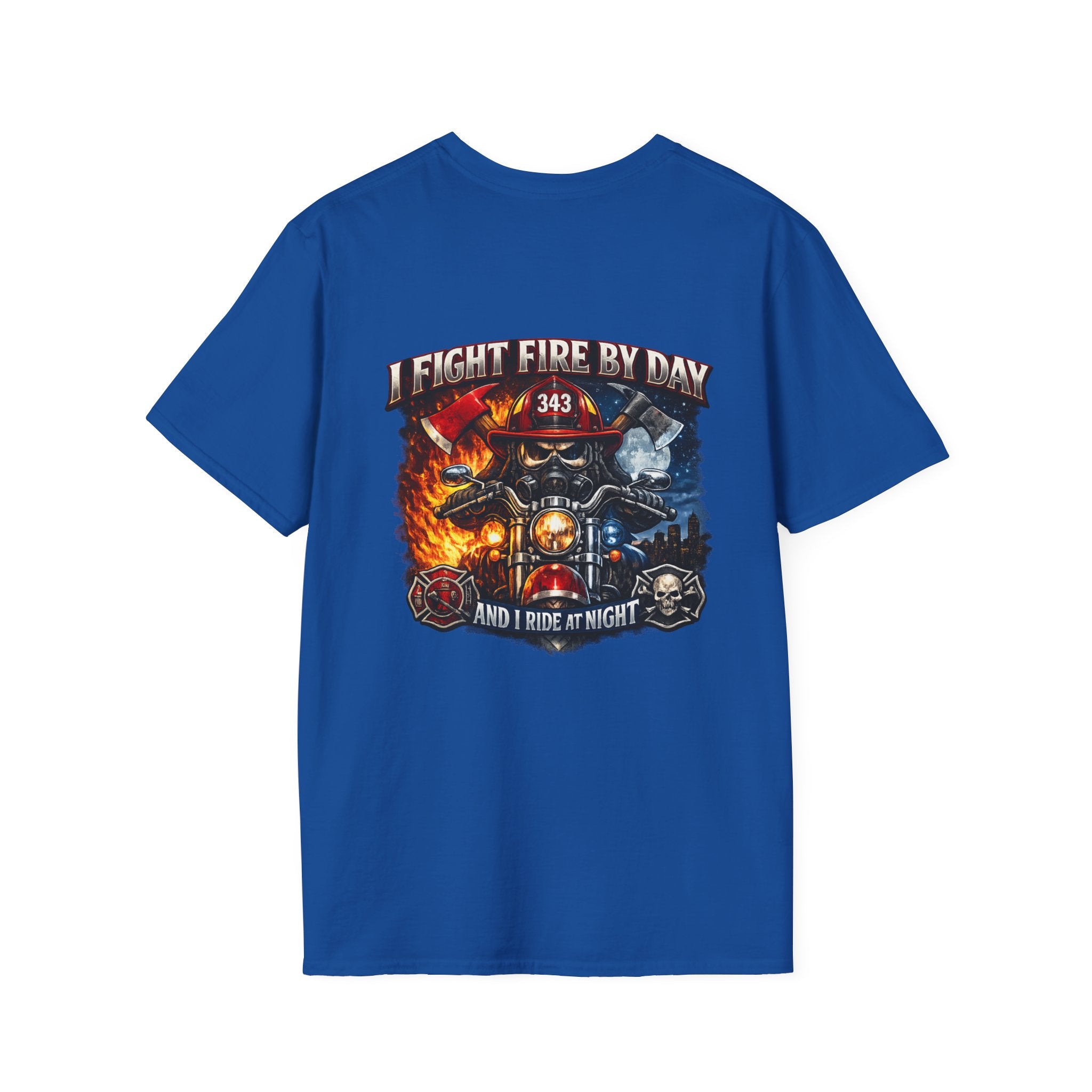 Firefighter T-Shirt — "I Fight Fire By Day and I Ride At Night" Graphic Tee