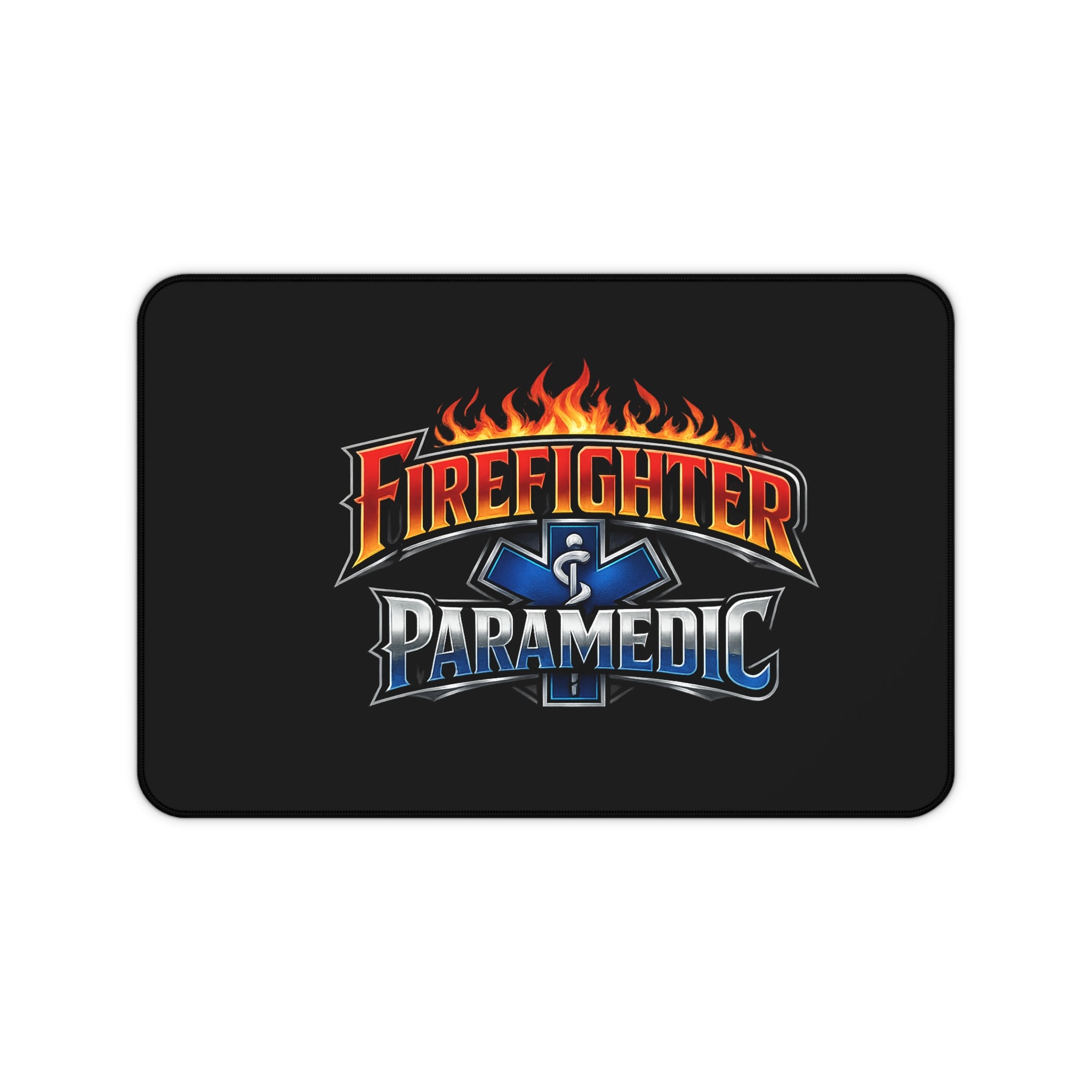 Firefighter Paramedic Desk Mat — Flame Logo Gaming & Work Mouse Pad