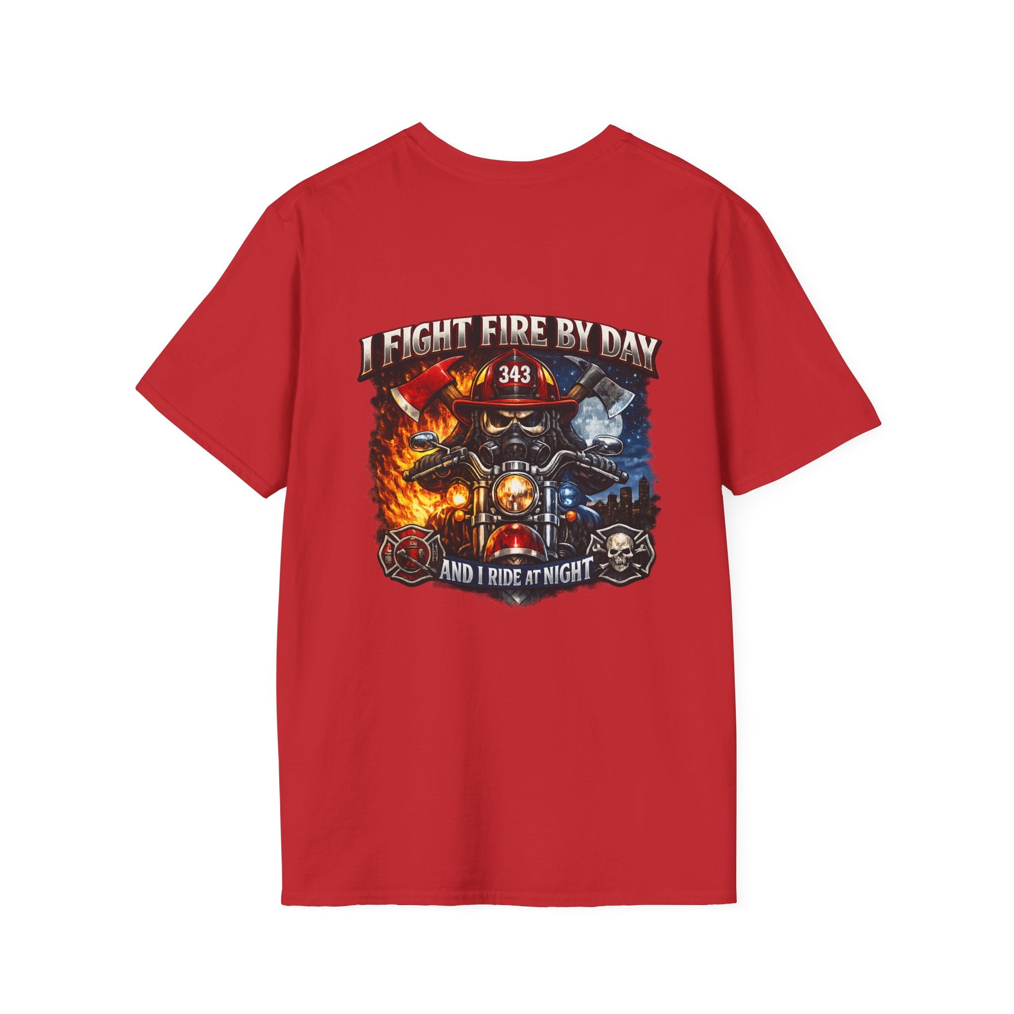 Firefighter T-Shirt — "I Fight Fire By Day and I Ride At Night" Graphic Tee