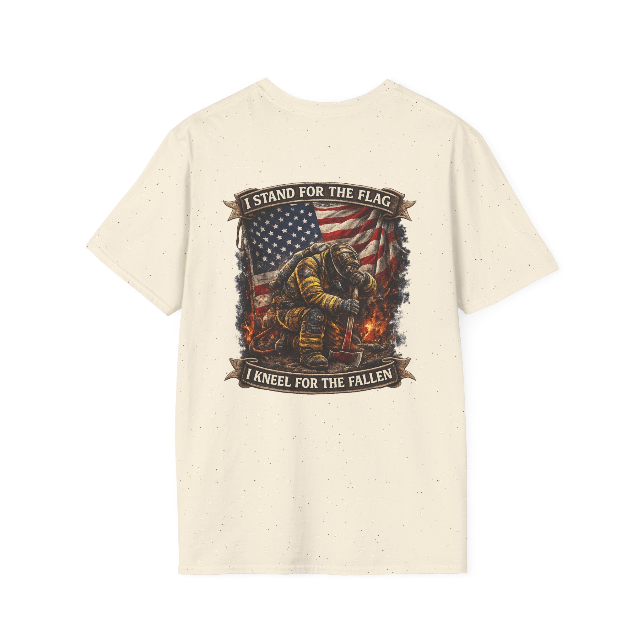 Patriotic Firefighter T-Shirt — "I Stand for the Flag, I Kneel for the Fallen"