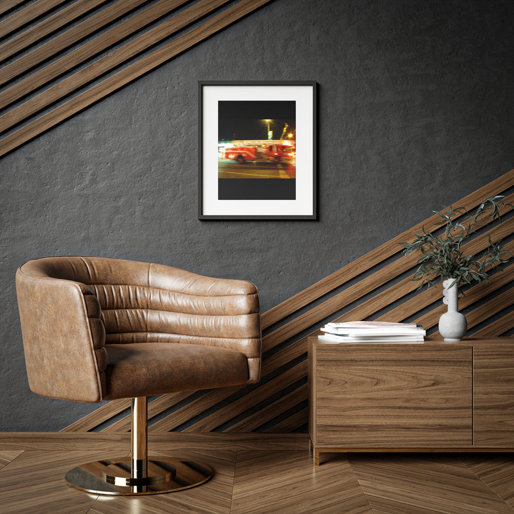 Fire Truck Motion Blur Framed Poster — Matte Photo Print for Home or Office