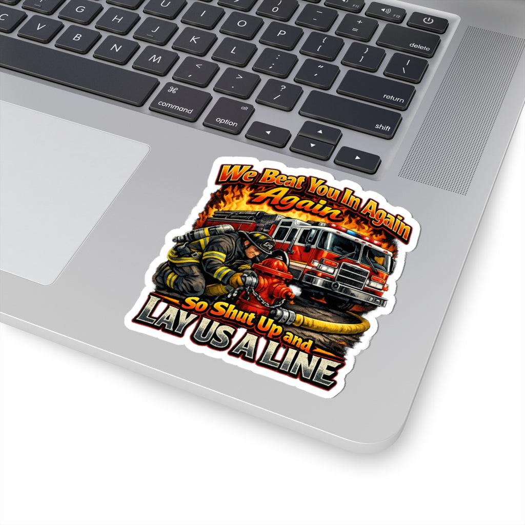 Fire Engine Rivalry Kiss-Cut Sticker — 'Beat to the Scene' Fire Company Design