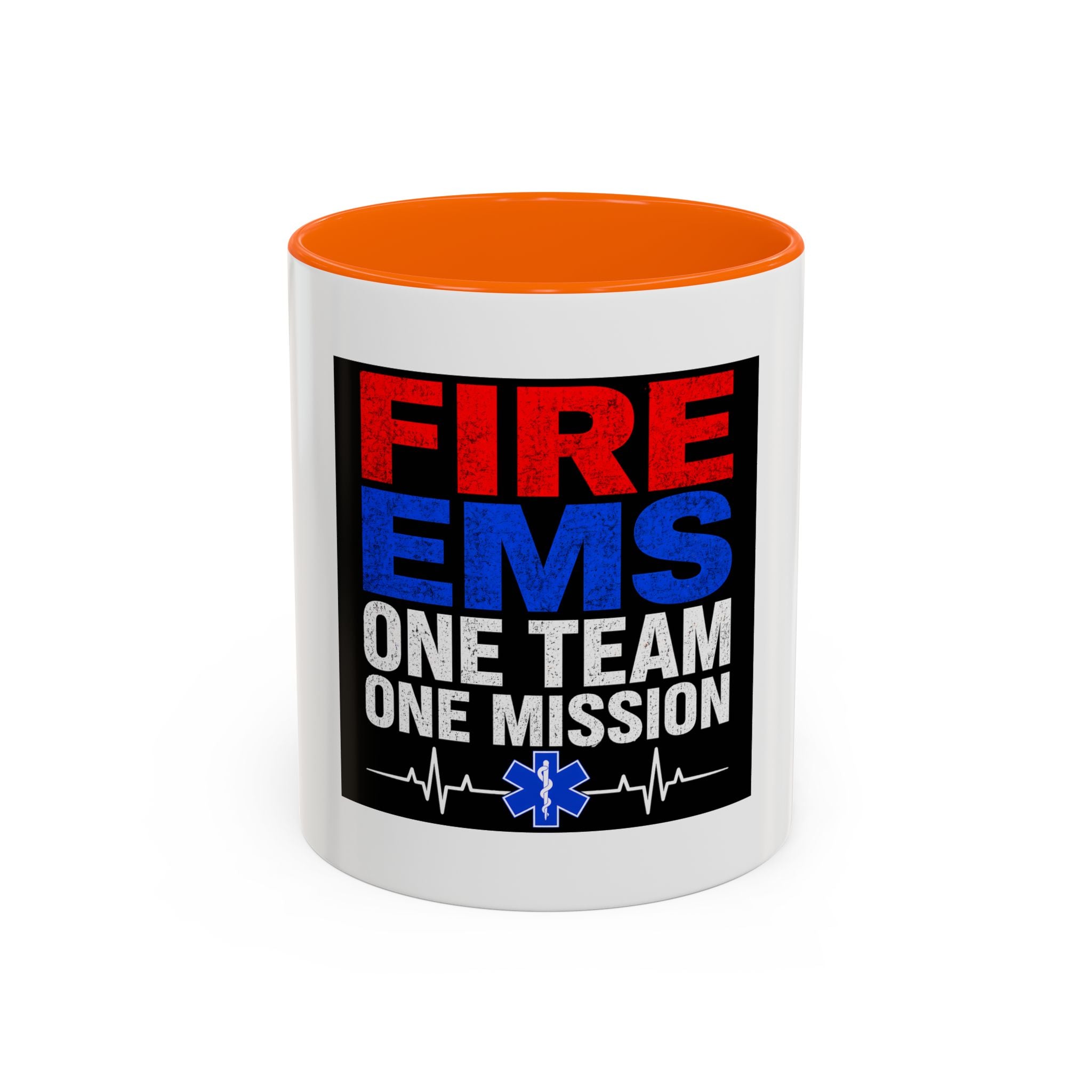 Fire EMS One Team One Mission Accent Coffee Mug — Emergency Medical Services Coffee Cup